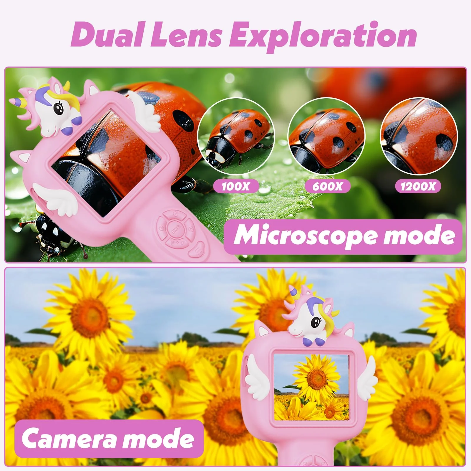 Microscope for Kids Gifts Toys Science, Mini Handheld Digital Pocket Microscope Requiring Direct Surface Contact, Educational STEM Toy for Boys Girls Ages 8–12, Christmas Birthday Gift Idea Pink - Image 3