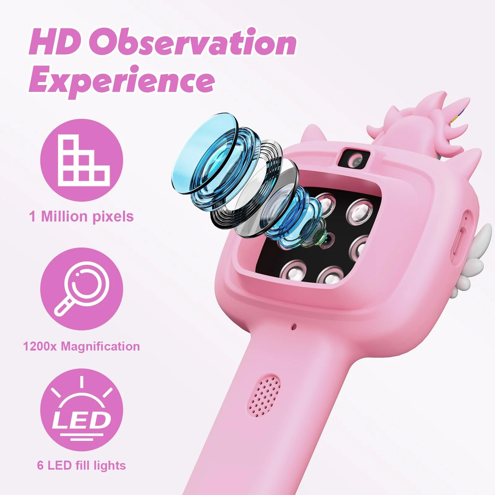 Microscope for Kids Gifts Toys Science, Mini Handheld Digital Pocket Microscope Requiring Direct Surface Contact, Educational STEM Toy for Boys Girls Ages 8–12, Christmas Birthday Gift Idea Pink - Image 4