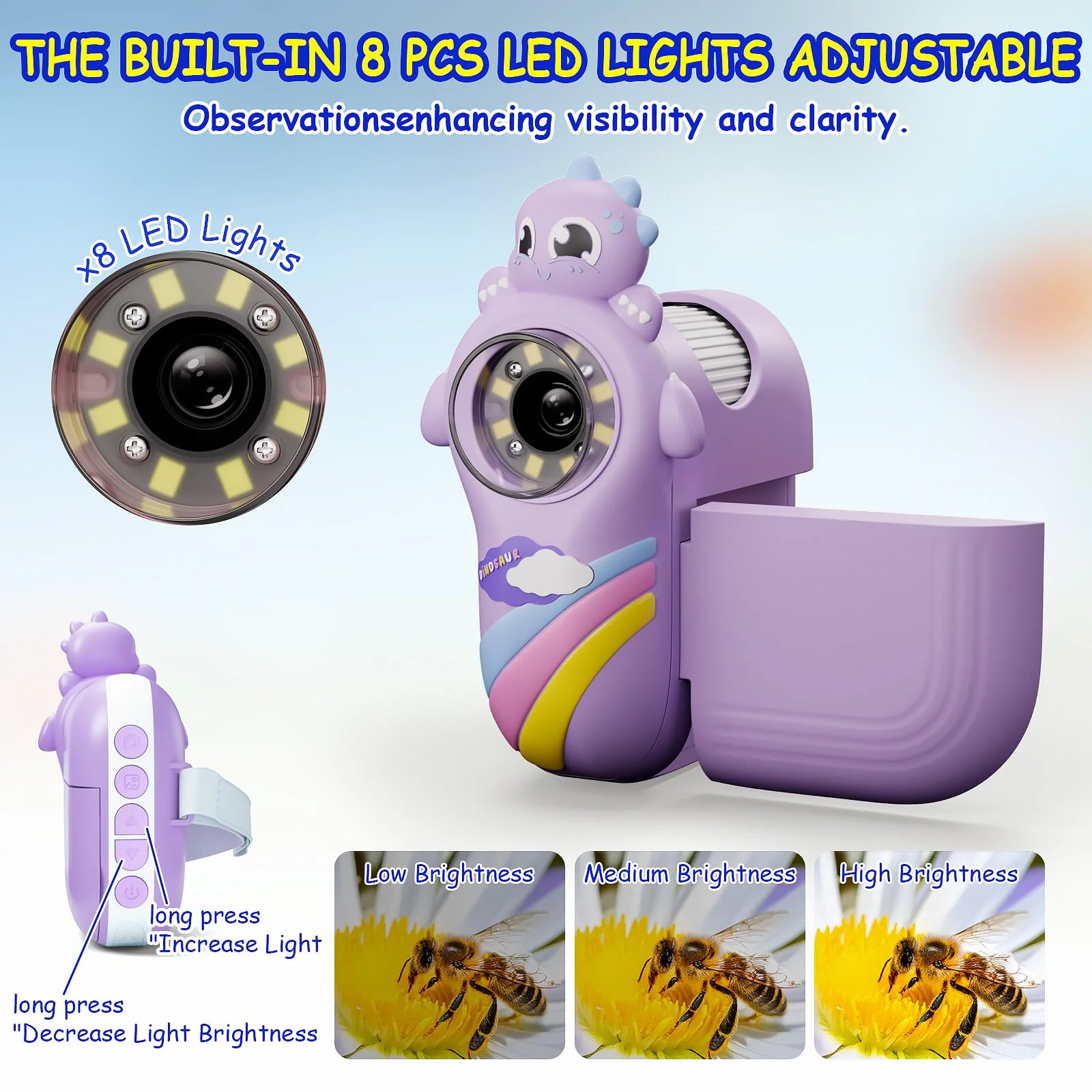 Microscope for Kids,Handheld Kids Microscope – 1000X Magnification,2'' HD Screen,1080P Camera,Built-in Telescope,STEM Educational Toy,Christmas/Birthday Gift for Ages 3-12 (Purple) Purple - Image 2