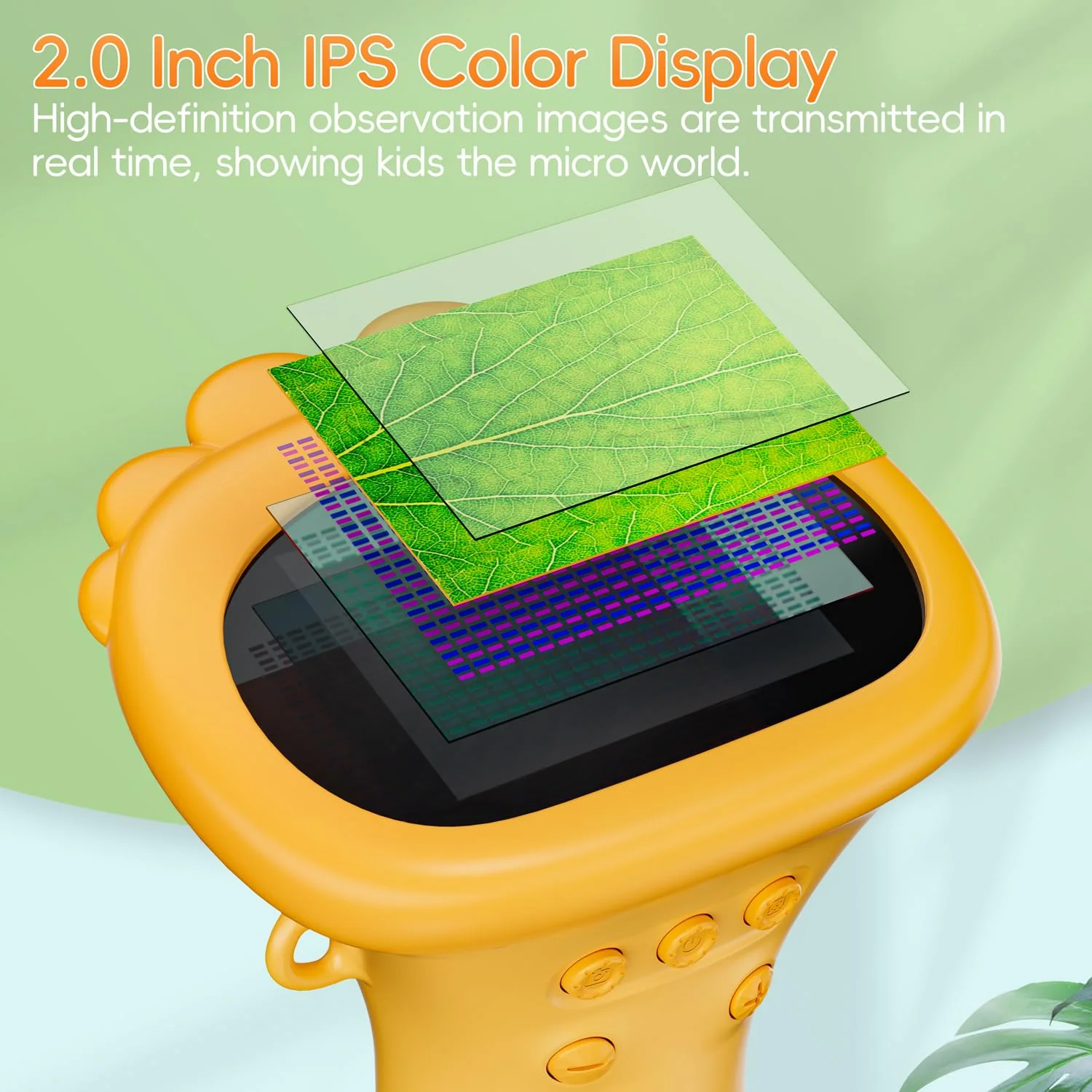 Microscope for Kids, SKYBASIC 2" IPS Screen 1000X Handheld Digital Microscopes HD Pocket Portable Mini USB Microscope Camera, PC Compatible, Science Edu Fun Birthday Gifts Toys for Children Students Orange - Image 2