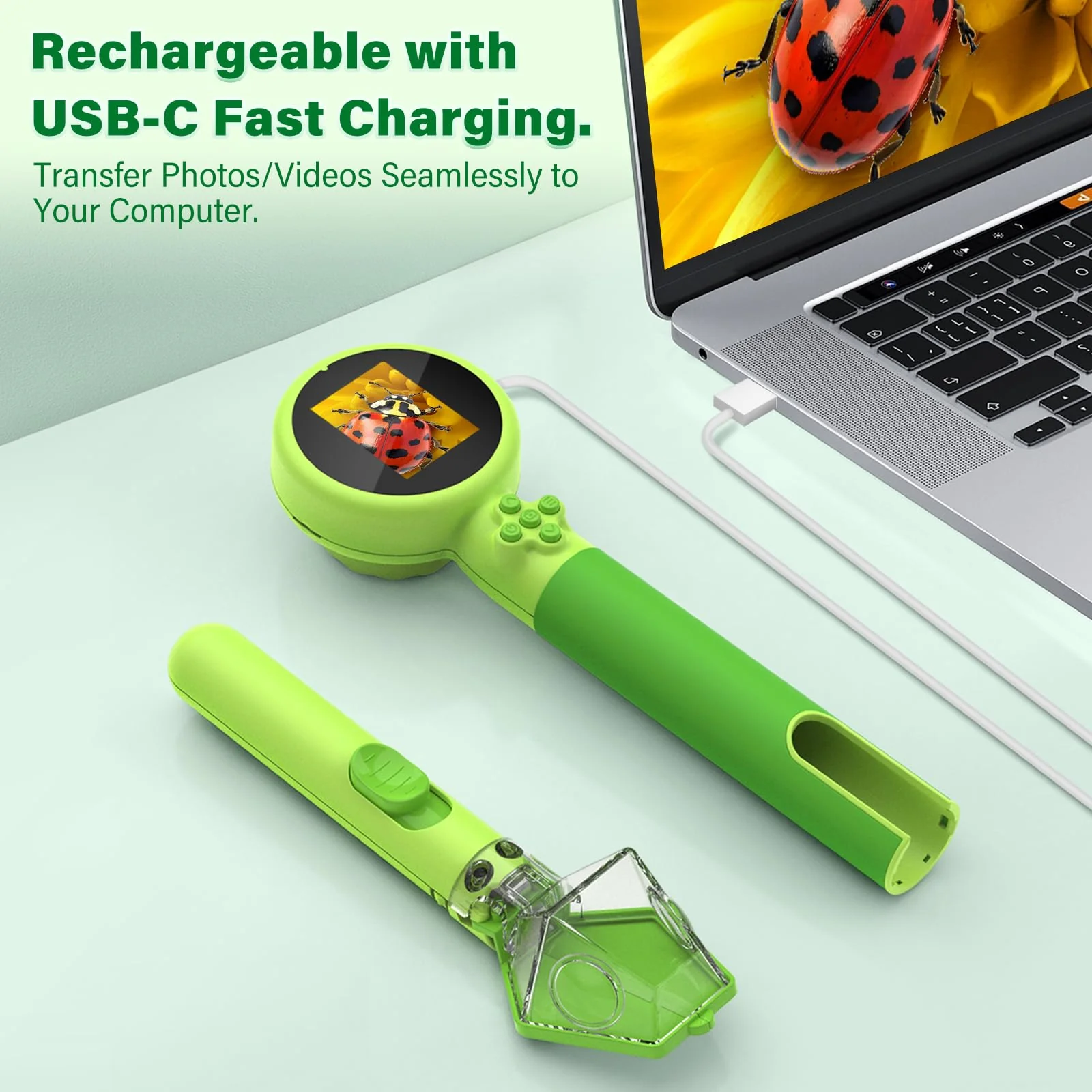 Microscope for Kids with Bug Catcher, 1080P HD Digital Handheld Portable Kids Microscope, 2 in 1 STEM Science Educational Learning Kit Christmas Birthday Gifts Toys for 3-15 Boys & Girls (Green) Bug Catcher & Microscope Kits Green - Image 3