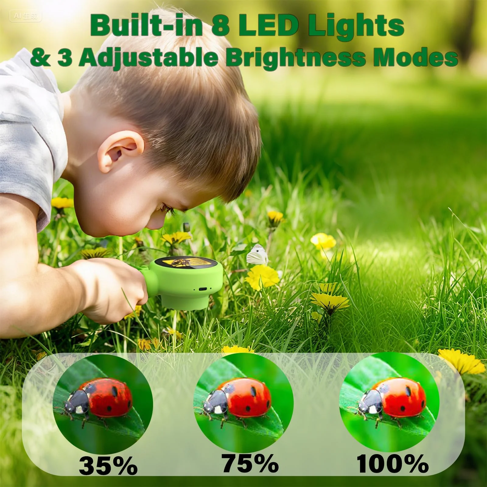 Microscope for Kids with Bug Catcher, 1080P HD Digital Handheld Portable Kids Microscope, 2 in 1 STEM Science Educational Learning Kit Christmas Birthday Gifts Toys for 3-15 Boys & Girls (Green) Bug Catcher & Microscope Kits Green - Image 4