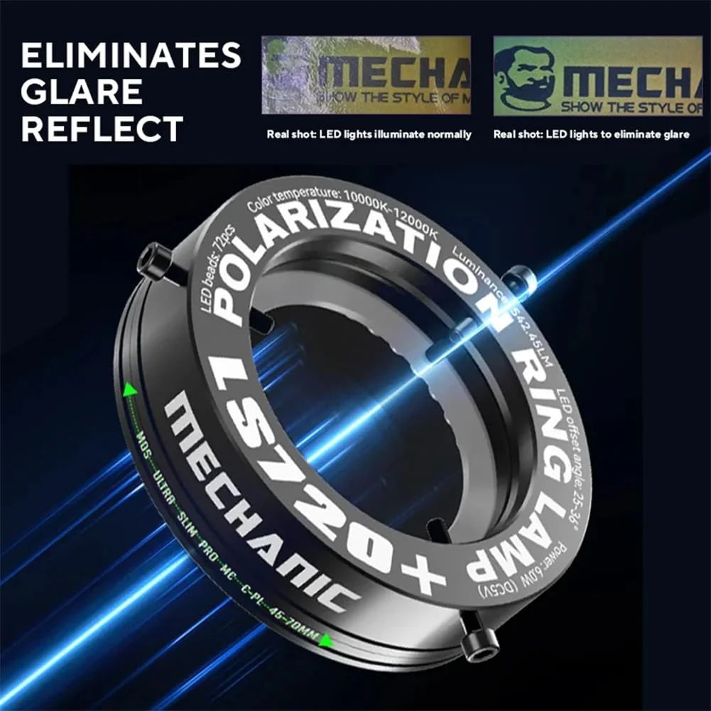 Microscope Ring Light Polarized Ring Lamp Adjustable 72 LED Ring Light Source Anti Glare Eliminates Reflection Illuminator for Stereo Microscope & Camera - Image 7