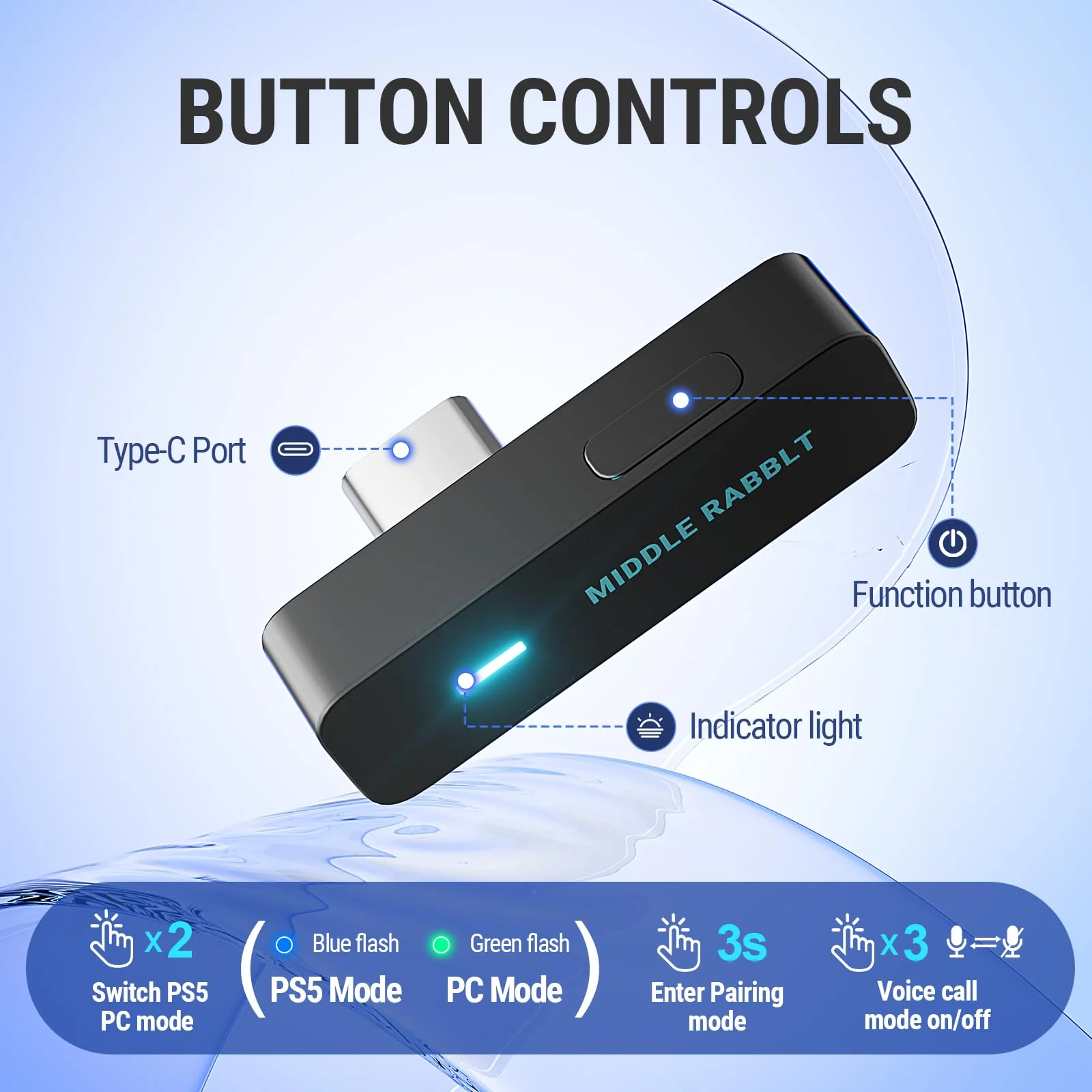 Middle Rabbit D1 Bluetooth 5.4 Audio Adapter for PS5 【Compatible with AirPods Pro 2】 Wireless Transmitter with aptX Adaptive & HD, Low Latency, Qualcomm Chip, Dongle for Earbuds, Headphones, Speaker Black - Image 6