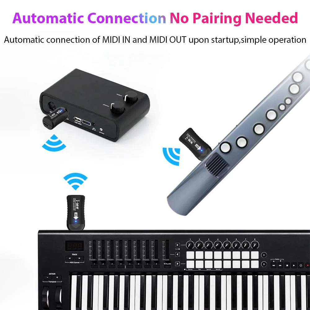MIDI Adapter Rechargeable Audio Transmitter Receiver 2.4GHz Ultra-Low Latency Built-in Silent Portable MIDI Connector for Wind Instruments Guitar Digital Piano Keyboard - Image 3