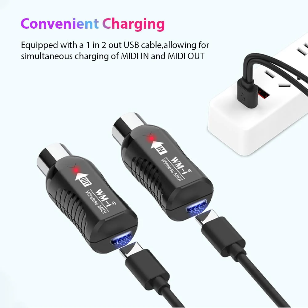 MIDI Adapter Rechargeable Audio Transmitter Receiver 2.4GHz Ultra-Low Latency Built-in Silent Portable MIDI Connector for Wind Instruments Guitar Digital Piano Keyboard - Image 6