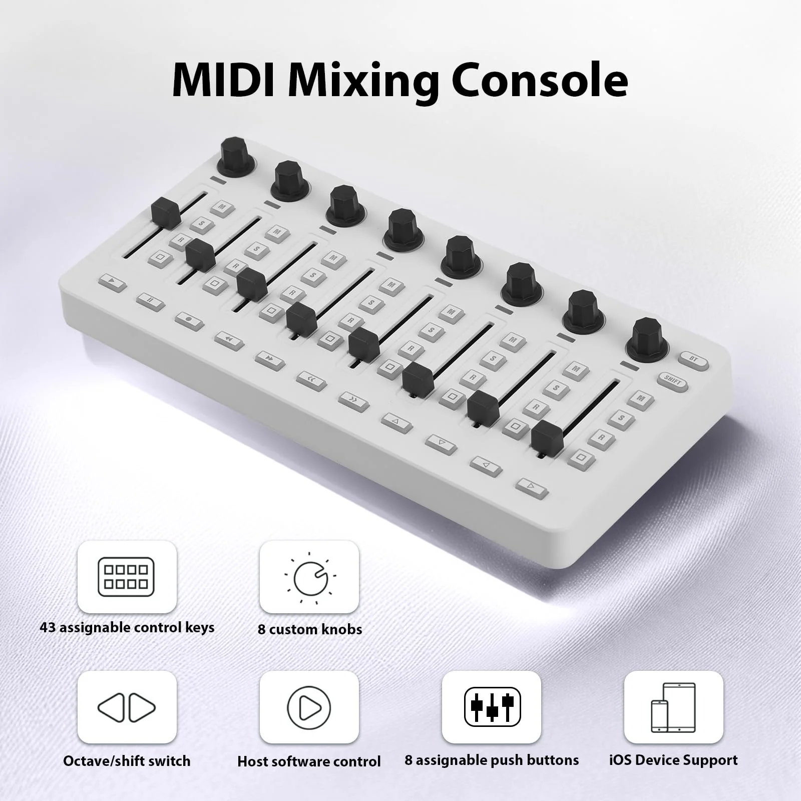 MIDI Controlle Midi Mixer Midi Foot Controller USB MIDI Controller Mixer with 43 Buttons 8 Knobs 8 Push Buttons BT Connection Battery/Type-C Power Supply Mini Midi Keyboard - Image 3
