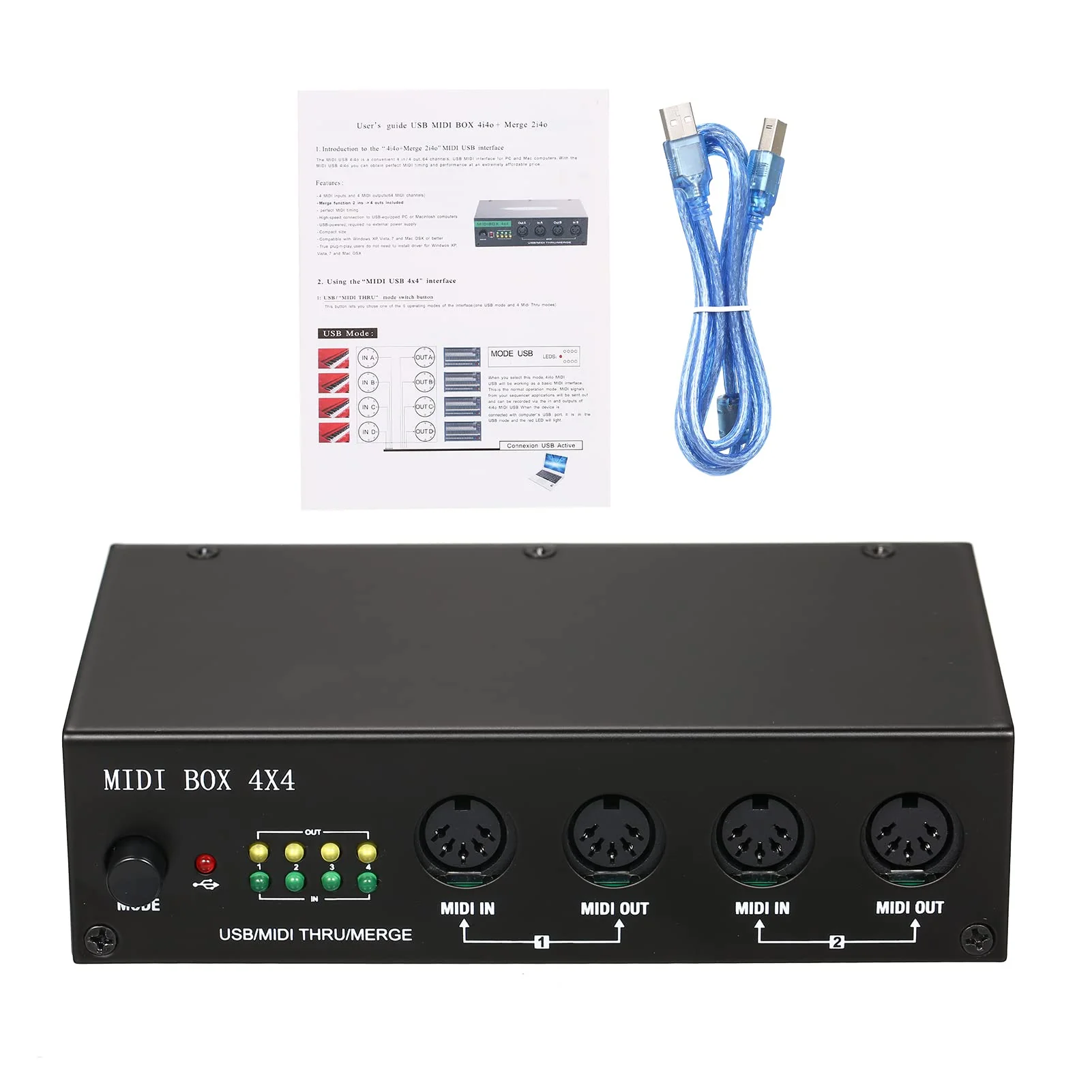 MIDI Interface USB MIDI Interface MIDI Box 4X4 devices for music 4 IN /4 Out 64 MIDI Channels 4i/4o + Merge 2i4o Black - Image 6