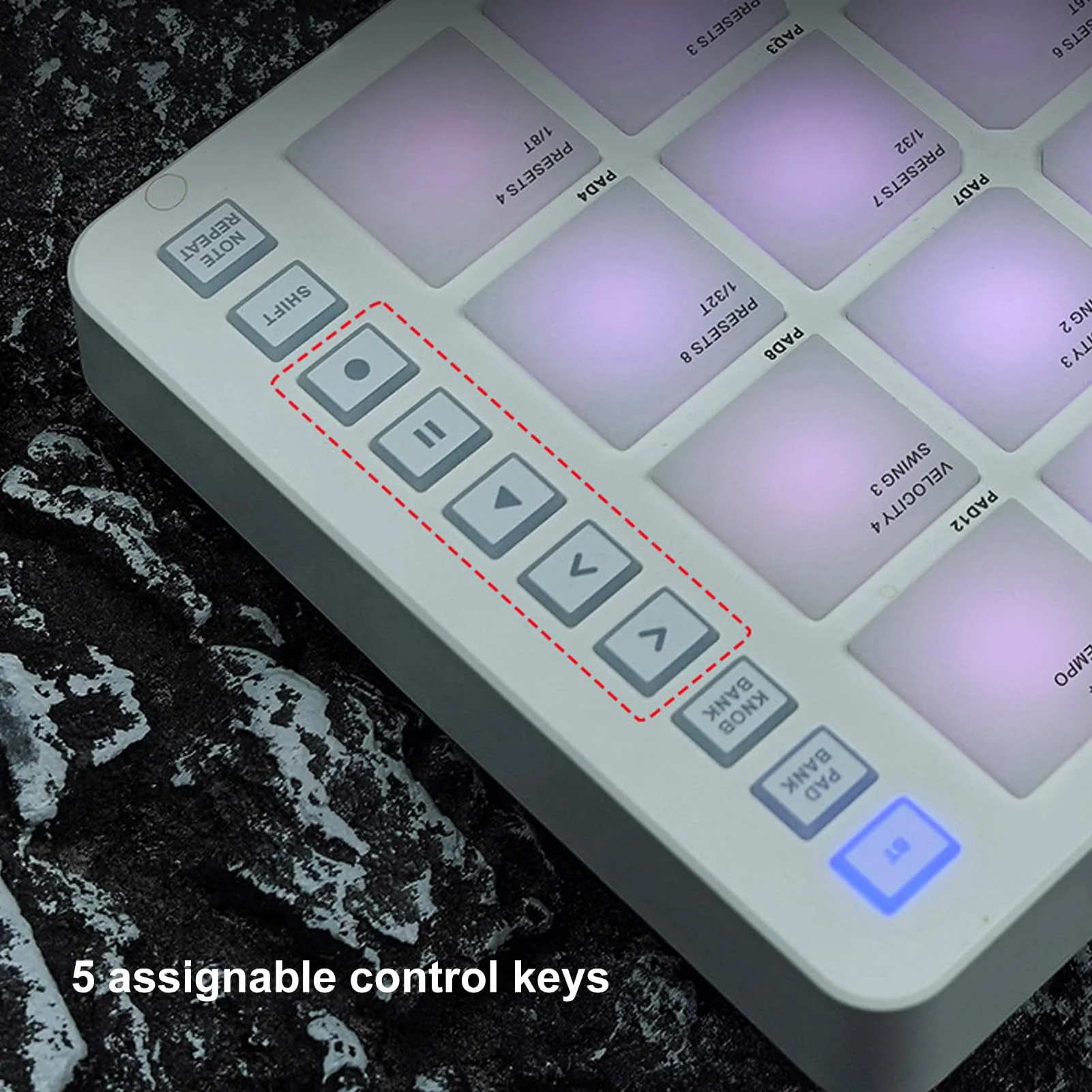 MIDI Pad Controller, Portable SMC PAD Bluetooth MIDI Controller with 16 RGB Backlit Pads, 8 Assignable Knobs, Note Repeat, Full Level Buttons, 3.5mm MIDI Output - Image 7