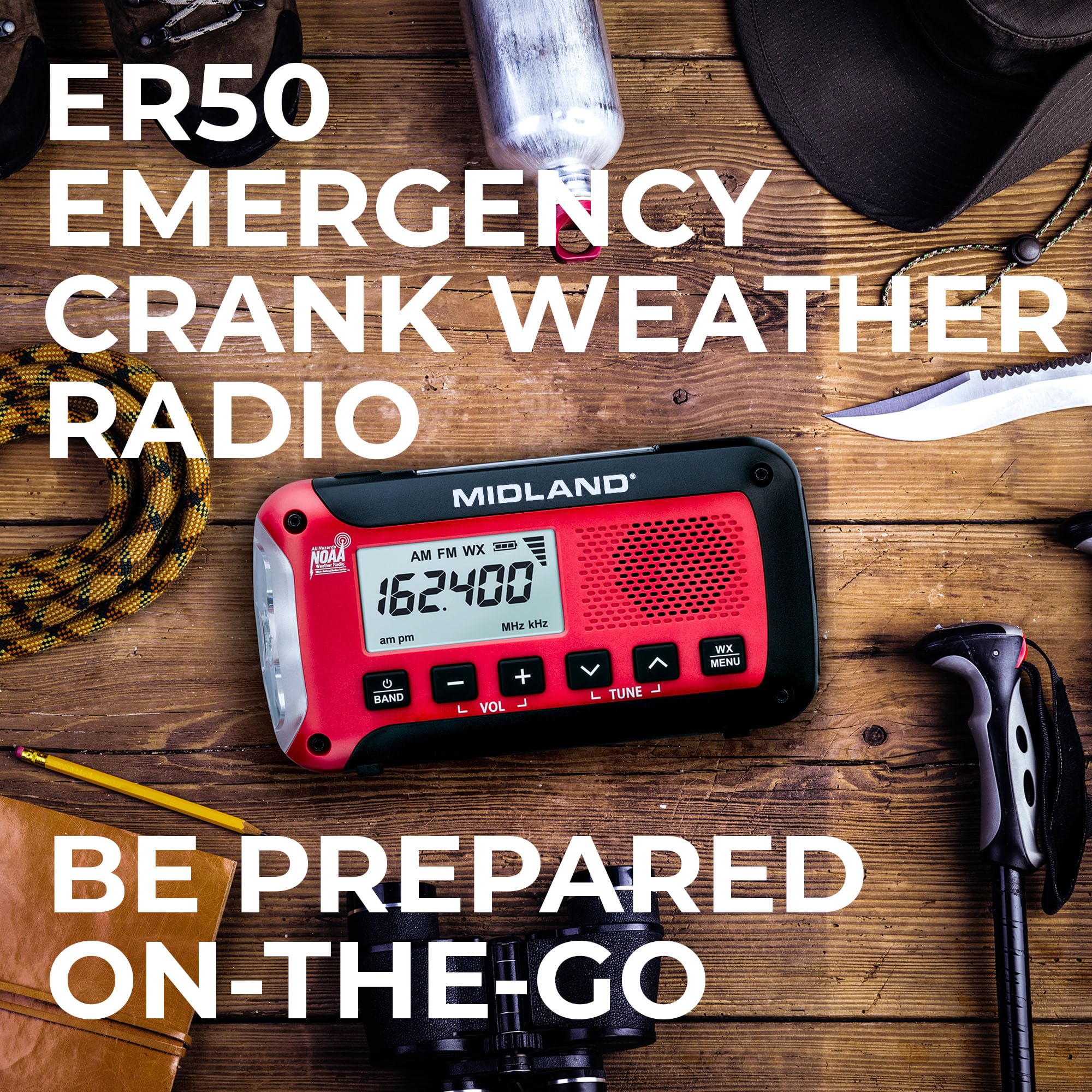 Midland ER50 Emergency Radio with Weather Alert and Flashlight - Hand Crank or Solar Power NOAA Weather Radio for Home or Travel with AM/FM Tuner - Image 2
