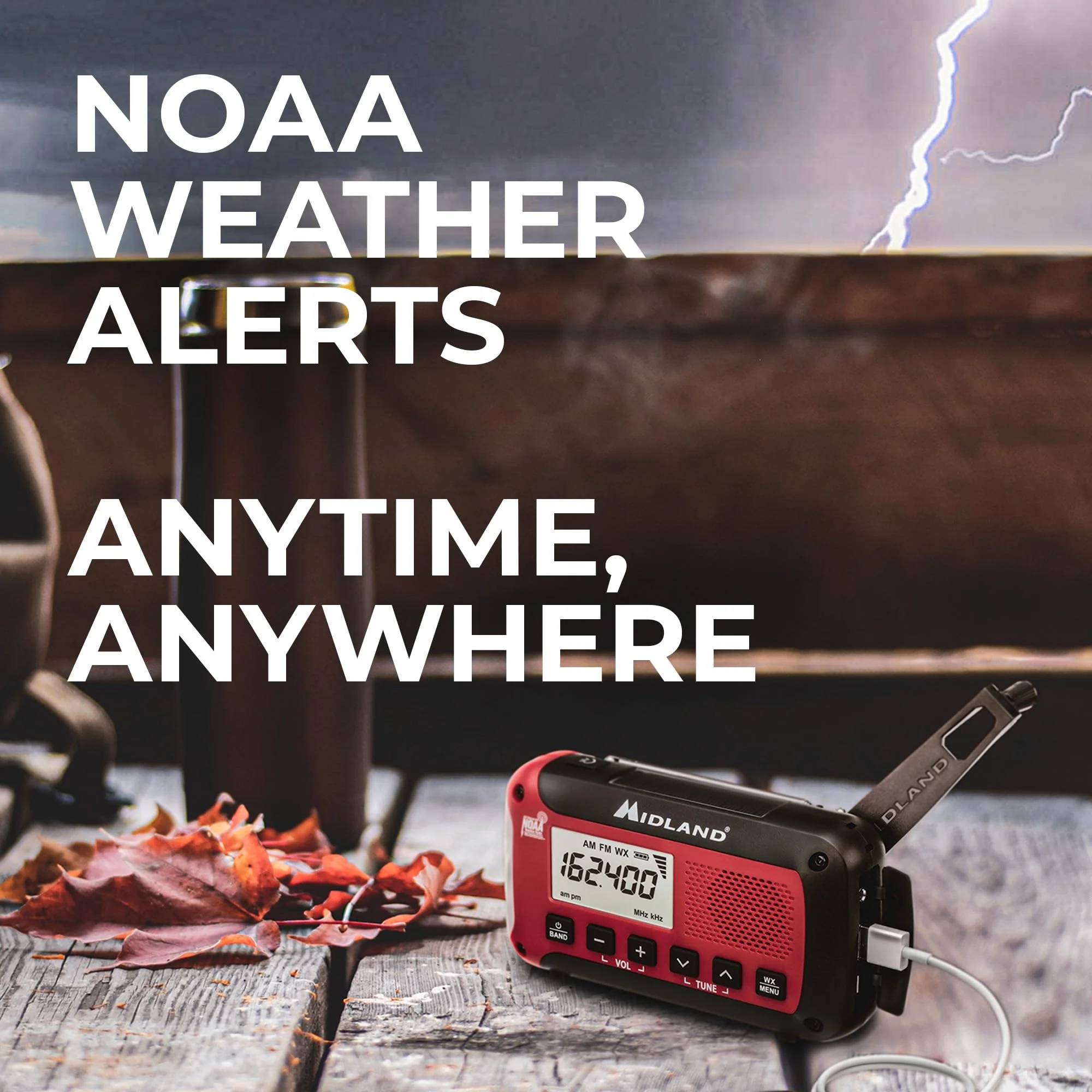 Midland ER50 Emergency Radio with Weather Alert and Flashlight - Hand Crank or Solar Power NOAA Weather Radio for Home or Travel with AM/FM Tuner - Image 3