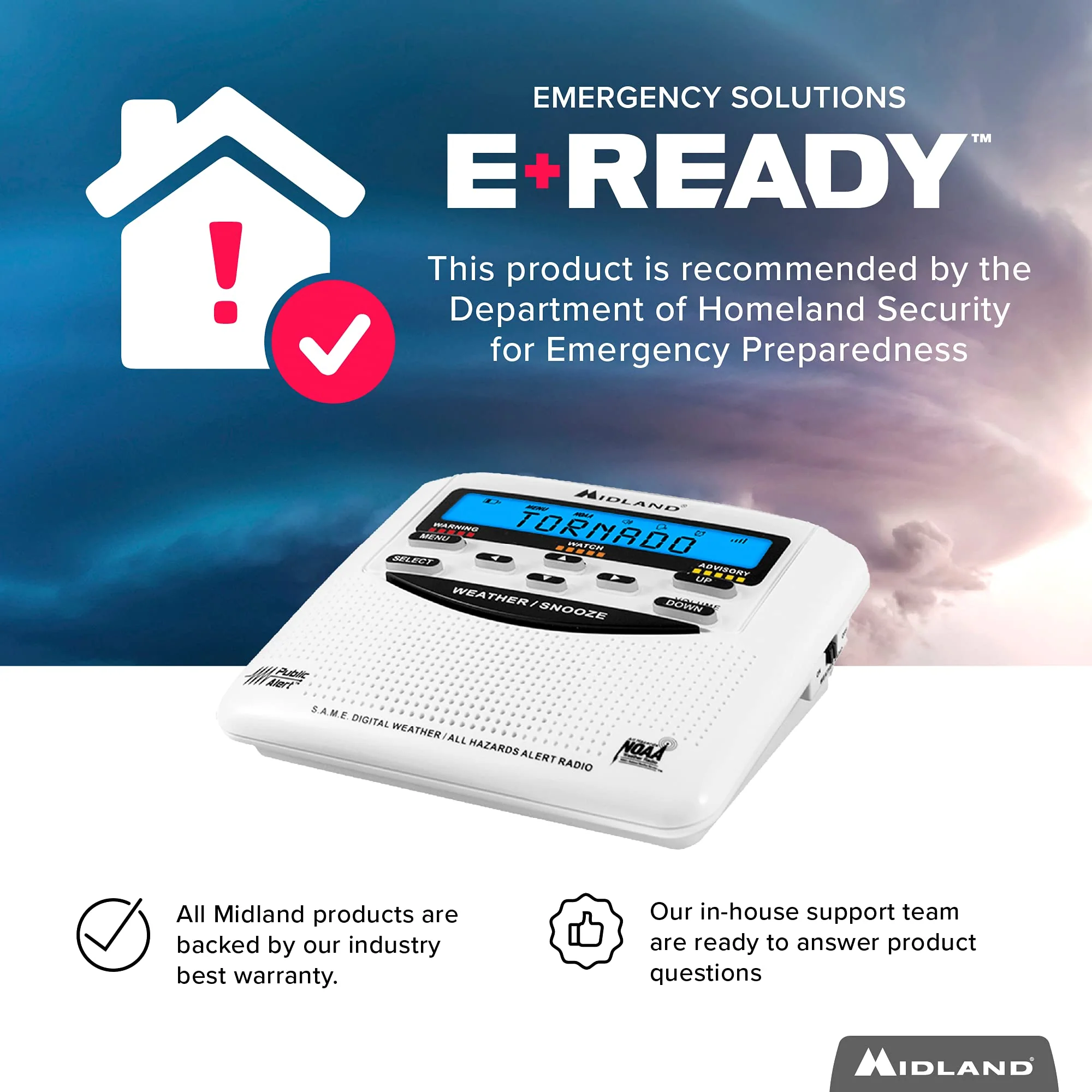 Midland - WR120B/WR120EZ - NOAA Emergency Weather Alert Radio - S.A.M.E. Localized Programming, Trilingual Display, 60+ Emergency Alerts, & Alarm Clock (WR120B - Box Packaging) - Image 7