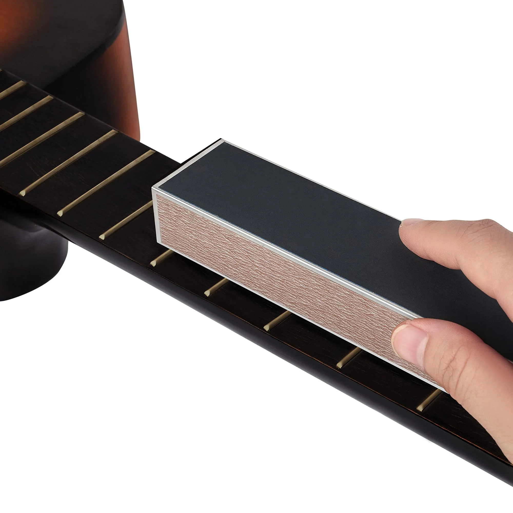 MIECOO 9PCS Guitar Luthier Repair Tool Kit Includes Guitar Fret Leveling Sanding Beam Leveler, Guitar Fret Crowning File, String Action Ruler Gauge, Fretboard Guards and Replacement Sandpapers 9 Pieces(Guitar Repair Kit) - Image 3
