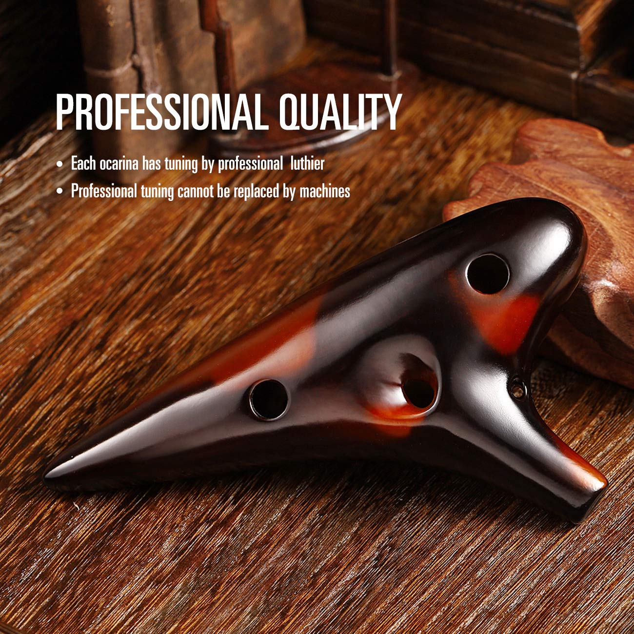 MIFOGE Ocarina 12 Hole Tones Alto C with Gift Wrapping Display Stand Neck Cord Protective Cover Song Book Strawfire Masterpiece Collectible Music Instrument Gift Idea For Beginner Musician Brown Strawfire - Image 4