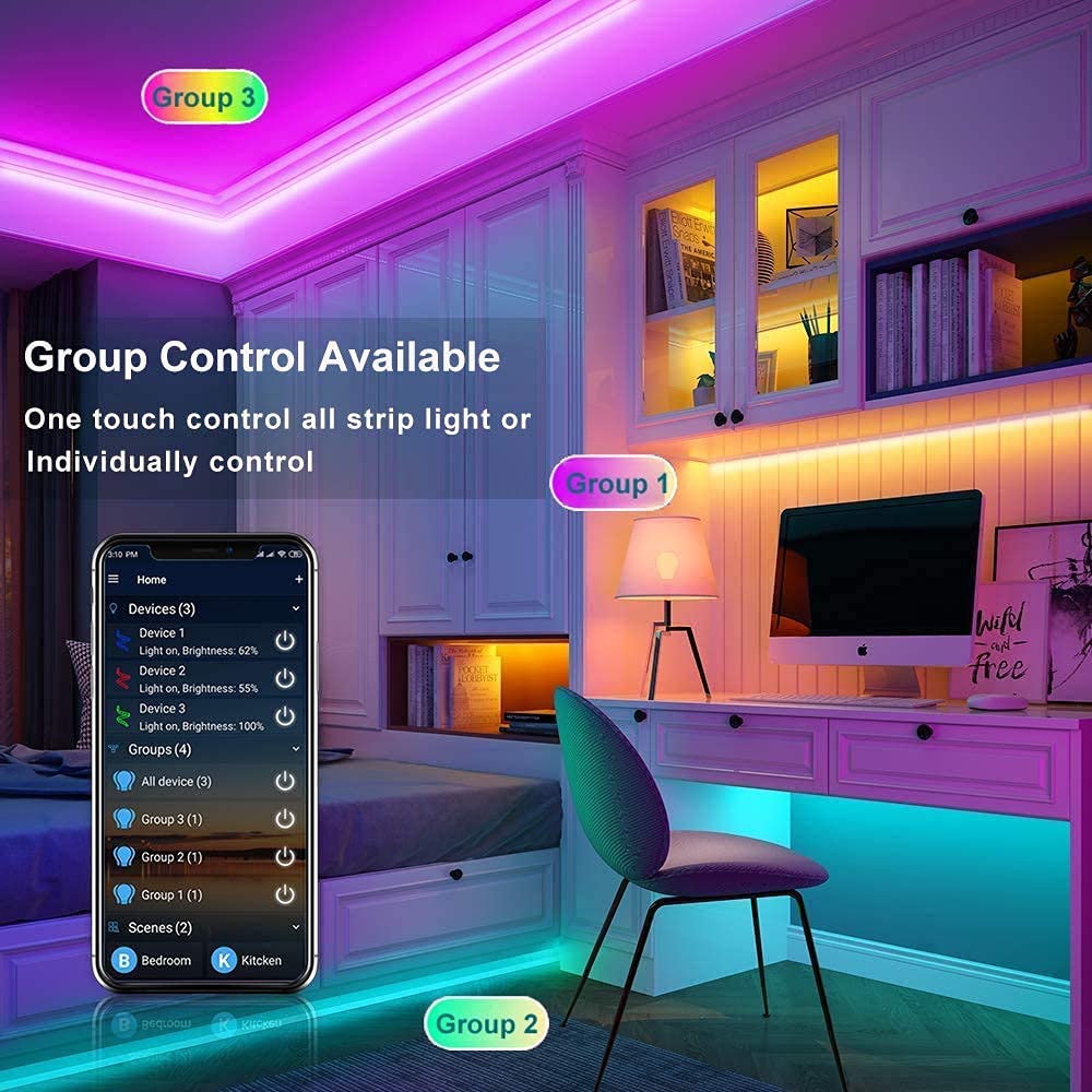 MIHEAL WiFi Wireless Smart Phone Controlled Led Strip Light Kit with DC12V UL Listed Power Supply Waterproof SMD 5050 32.8Ft(10M) 300leds RGB Music LED Light Strip Compatible with Android, iOS Alexa - Image 8