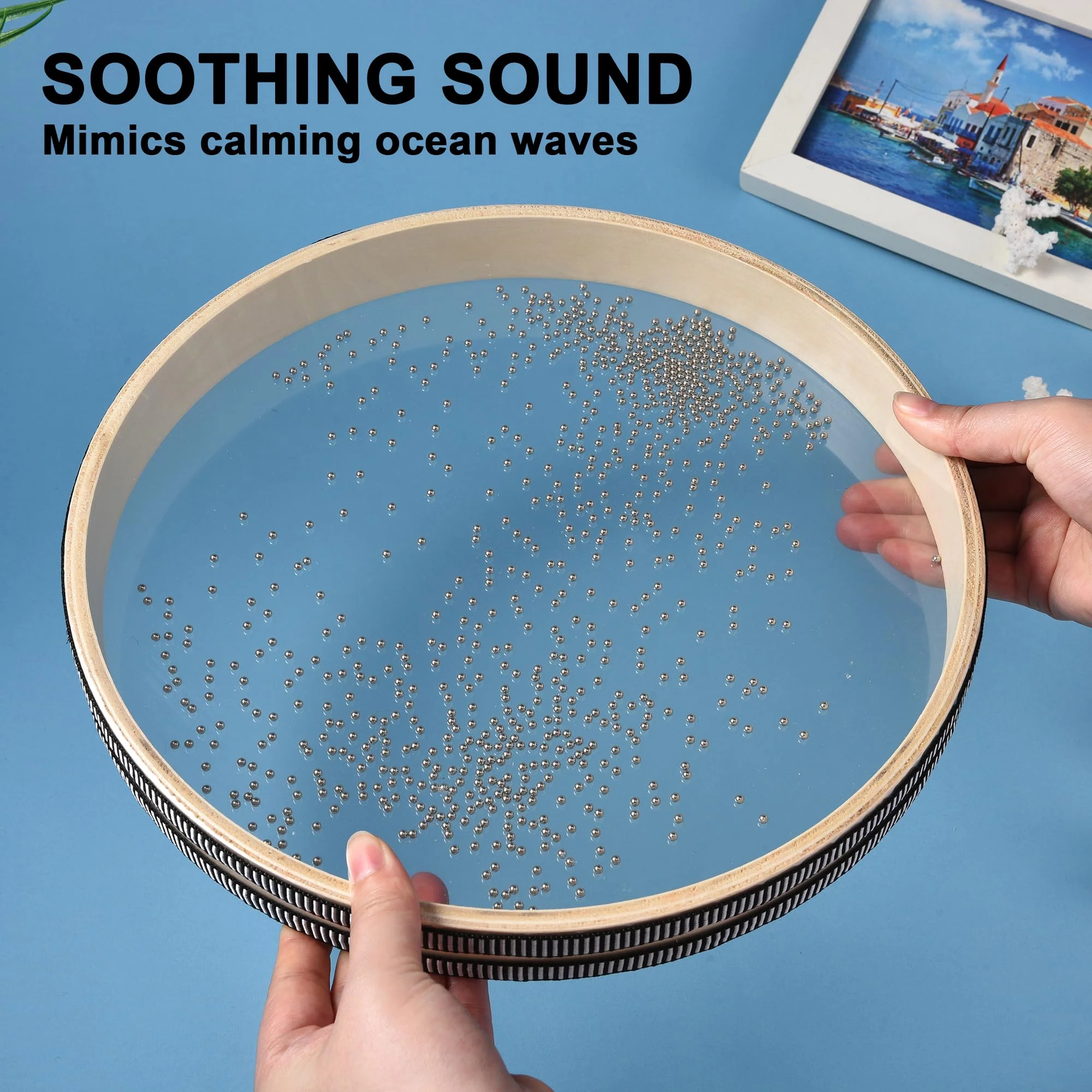 MIHEY 12 Inch Large Wave Bead Ocean Drum, Sea Sound Drum Percussion Instruments for Sound Healing, Sound Therapy and Sound Bath - Image 3