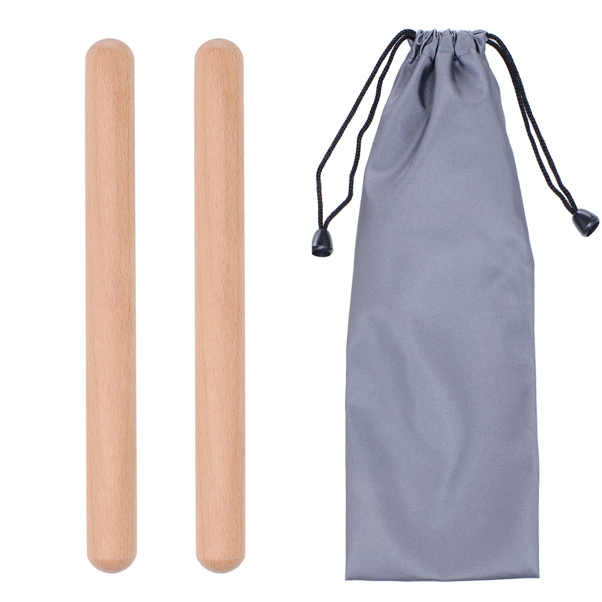 MIHEY 8 Inch Classical Wood Claves Musical Percussion Instrument, Natural Hardwood Rhythm Sticks with a Carry Bag - Image 2