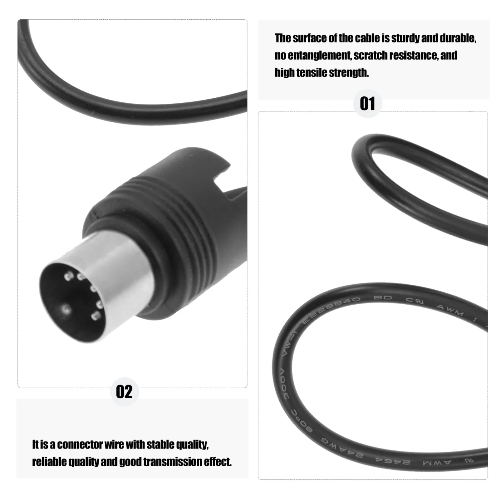 Mikinona Sound Card Transmission Accessories Professional Instrument Cable midi Cable Adapter Instrument MIDI Cables 3ft 5 pin din midi Cable Right Angle bass Cable Accessories Plastic 100x3.2cm Black - Image 5