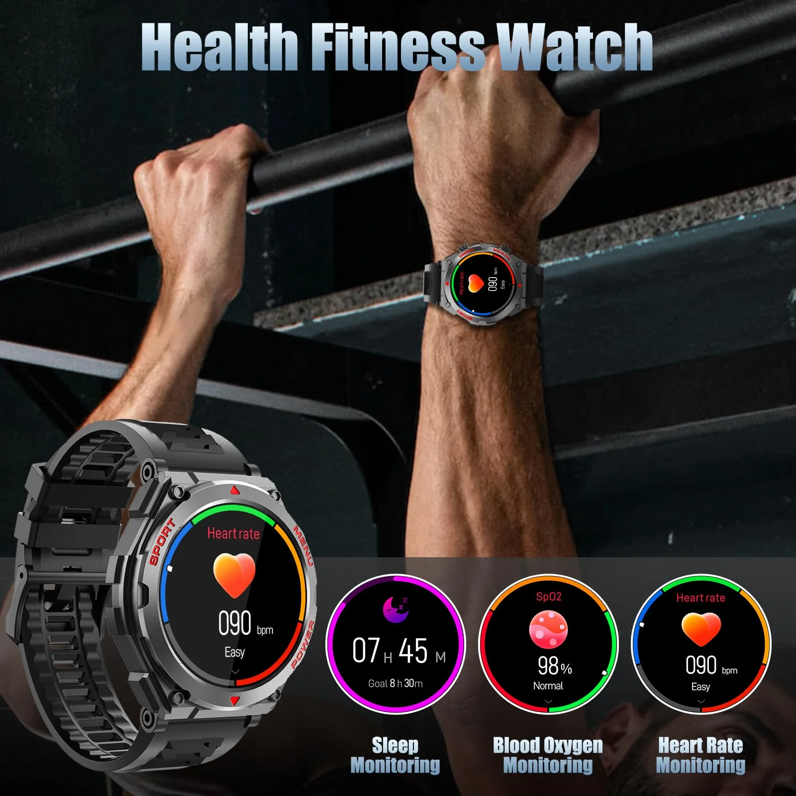 Military Smart Watch, 1.52-Inch Touch Screen Tactical Smartwatch with Text and Call, Heart Rate, Blood Oxygen, and Activity Trackers - Compatible with iPhone and Android, for Men and Women(Black) Black - Image 4