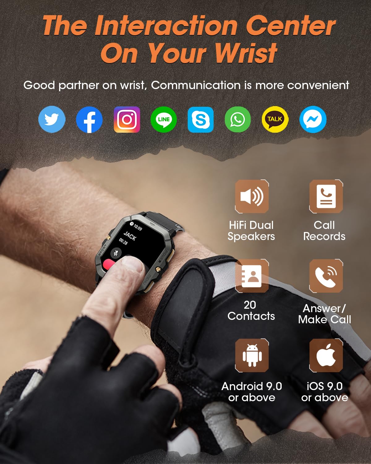 Military Smart Watches for Men (Answer/Make Calls), 2.02'' Fitness Smart Watch for Android and iPhone, Waterproof Fitness Tracker with Blood Pressure/Heart Rate/Sleep/100+ Sport Modes, Watches for Men Black - Image 5