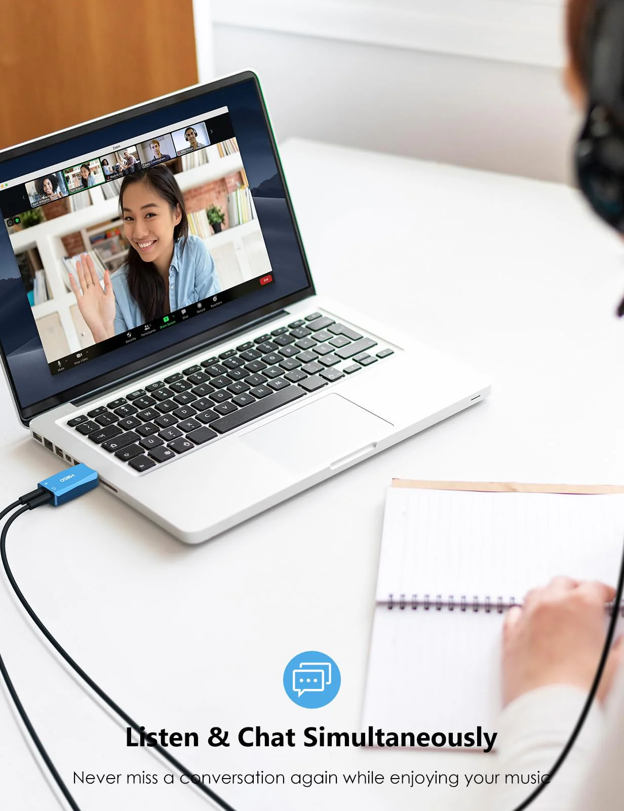 MillSO External USB Sound Card with Internal Recording Function, Portable USB to 3.5mm Audio Jack Adapter for PC, Computer, Recording, Training, Streaming, Podcasting - Blue - Image 7