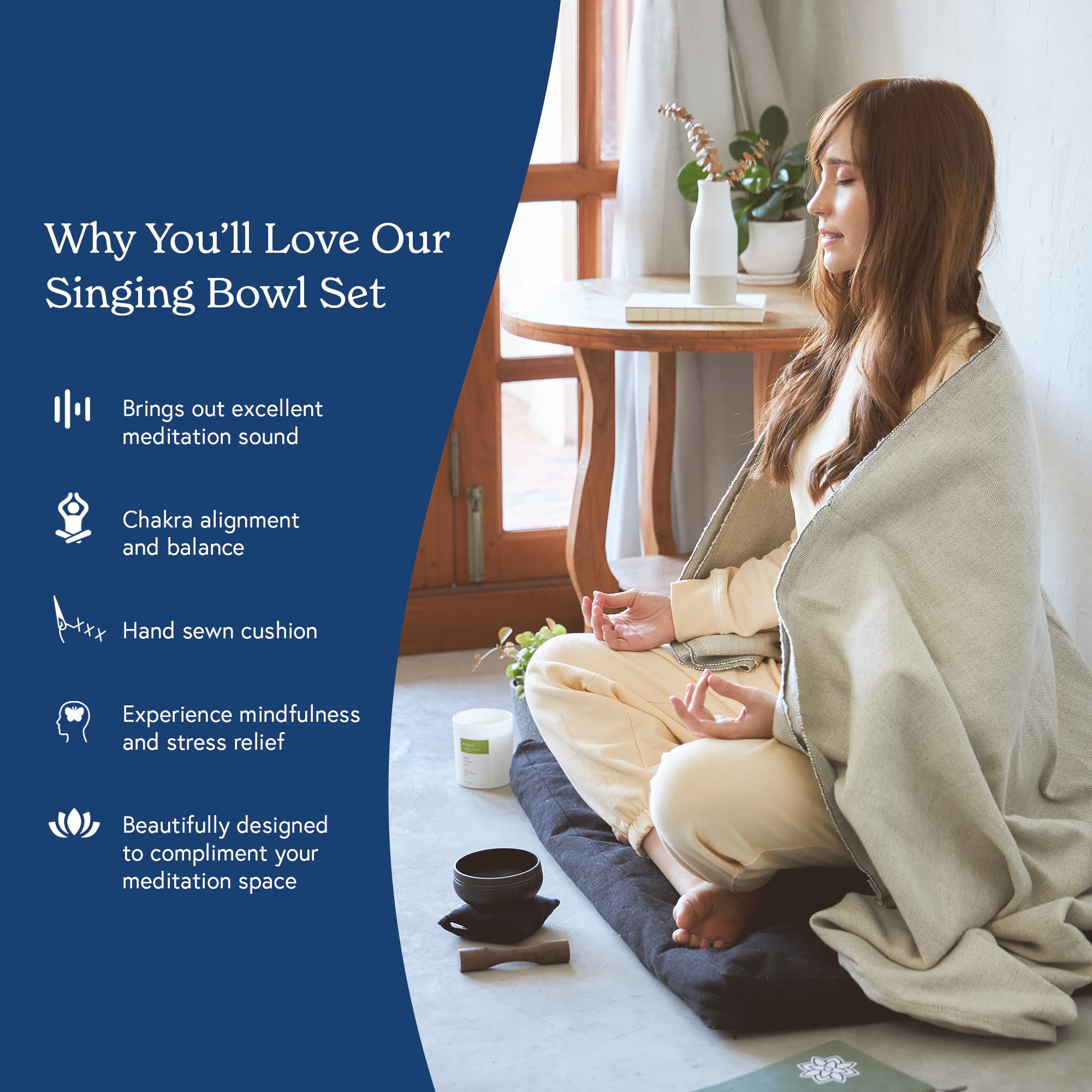 Mindful & Modern Tibetan Singing Bowl Set | Deepen Your Meditation and Yoga Practice | Experience Mindfulness & Stress Relief | Beautifully Designed & Provides Excellent Sound | Chakra Healing | Black - Image 5