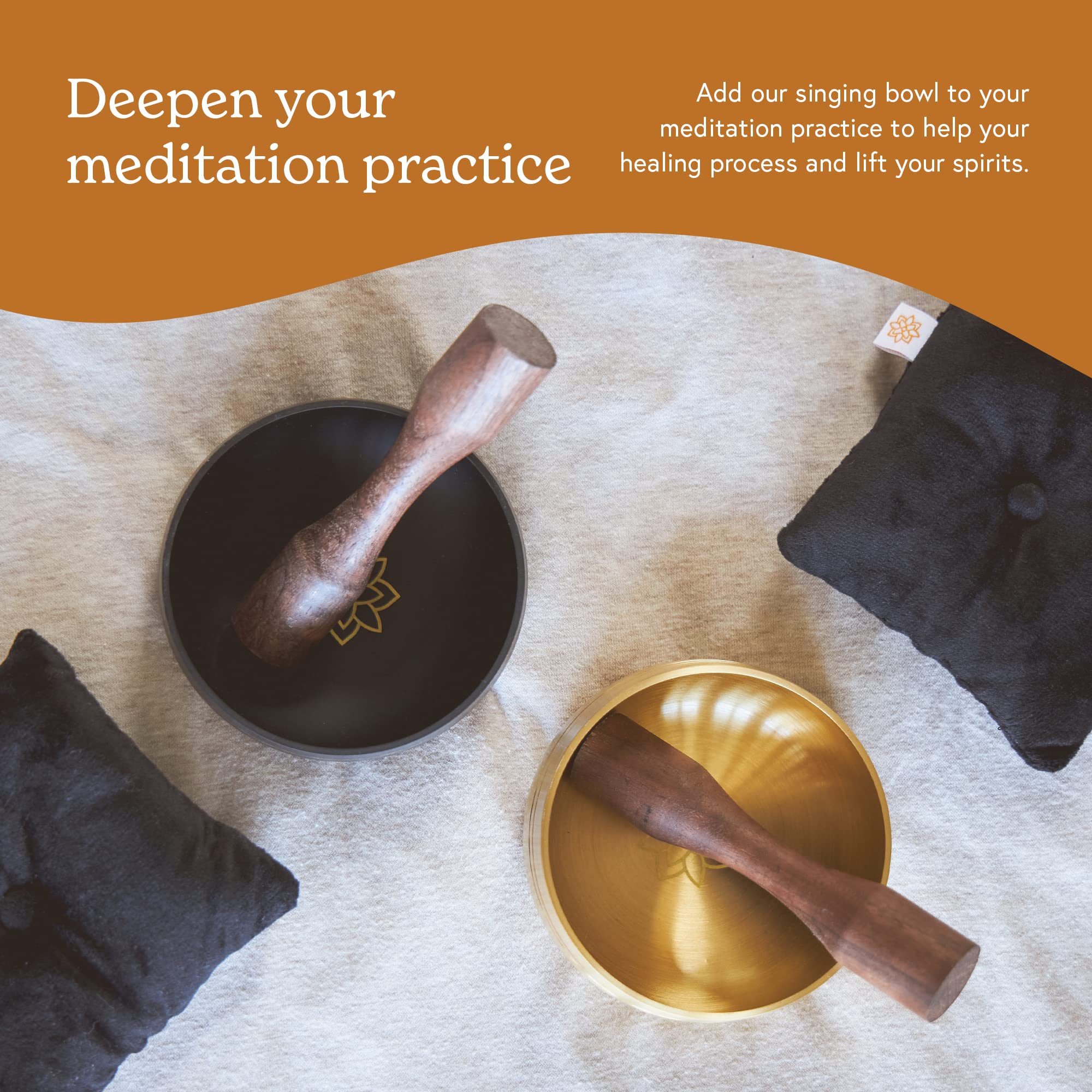 Mindful & Modern Tibetan Singing Bowl Set | Deepen Your Meditation and Yoga Practice | Experience Mindfulness & Stress Relief | Beautifully Designed & Provides Excellent Sound | Chakra Healing | Black - Image 7