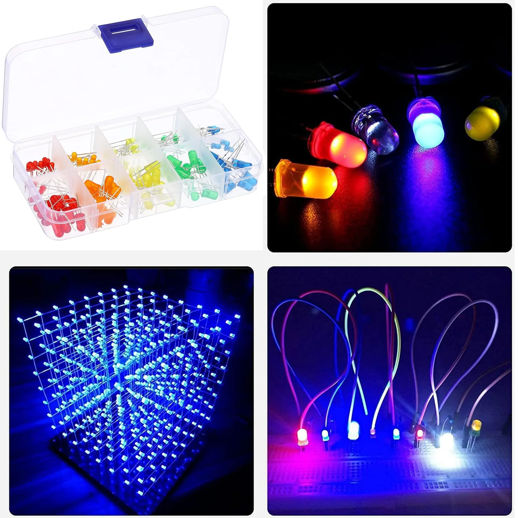 MINGZE LED Light Emitting Diodes Set, 3 mm Diodes Electronic Components Light Emitting Diodes Round 2-Pin Electronic Components with 5 Colours Red Blue Green Yellow White (Pack of 500) 500 pieces 3 mm - Image 2