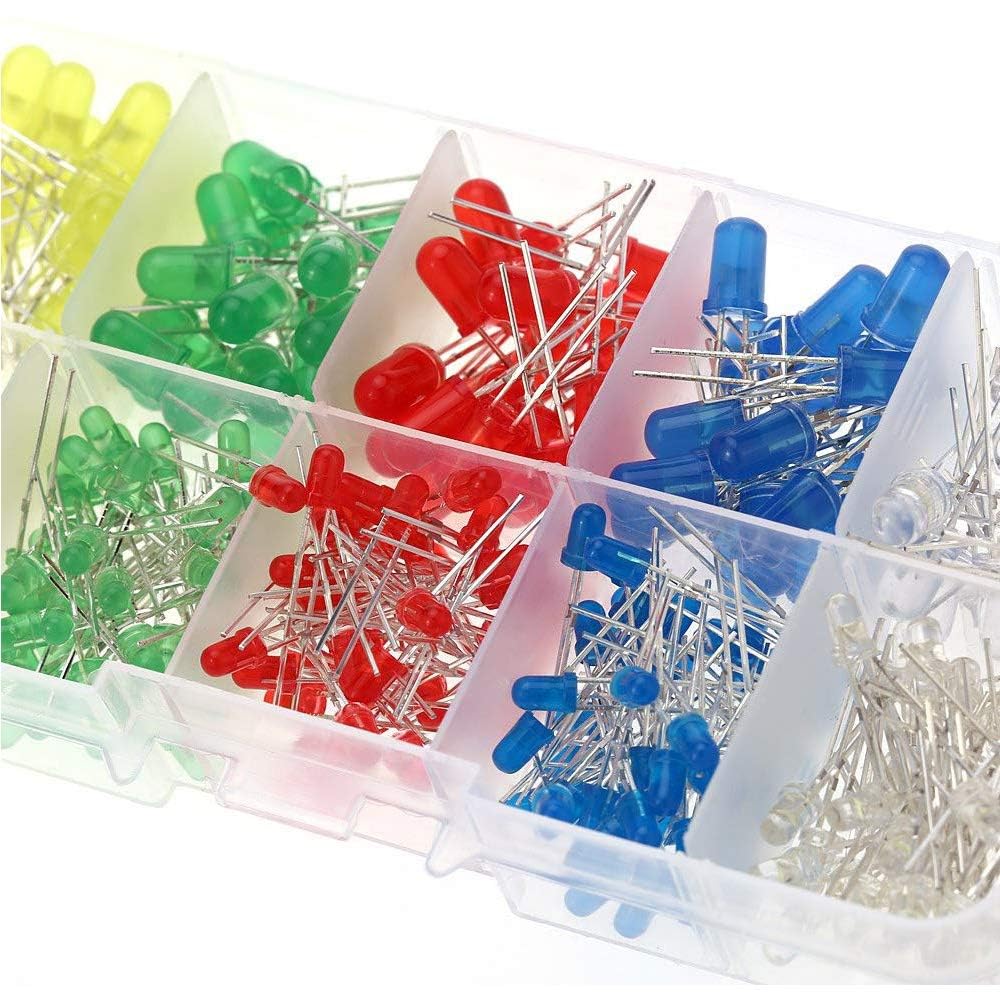MINGZE LED Light Emitting Diodes Set, 3 mm Diodes Electronic Components Light Emitting Diodes Round 2-Pin Electronic Components with 5 Colours Red Blue Green Yellow White (Pack of 500) 500 pieces 3 mm - Image 4
