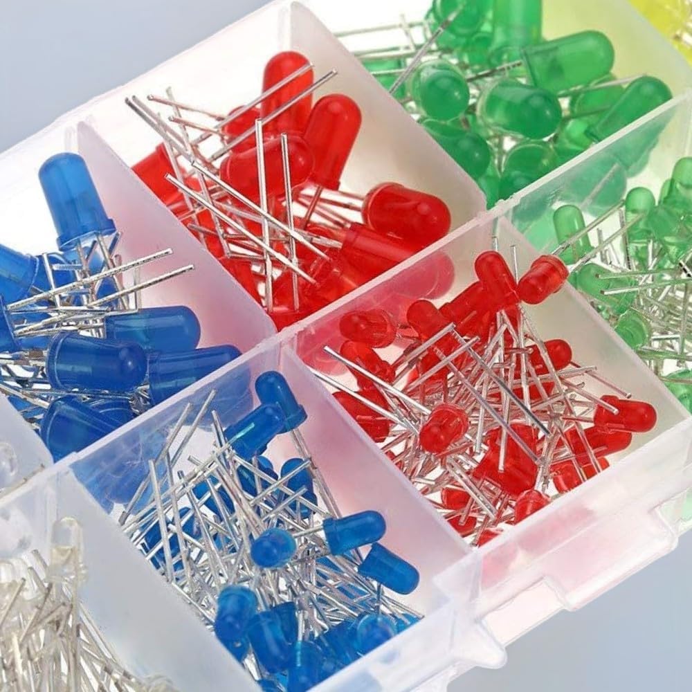 MINGZE LED Light Emitting Diodes Set, 3 mm Diodes Electronic Components Light Emitting Diodes Round 2-Pin Electronic Components with 5 Colours Red Blue Green Yellow White (Pack of 500) 500 pieces 3 mm - Image 5