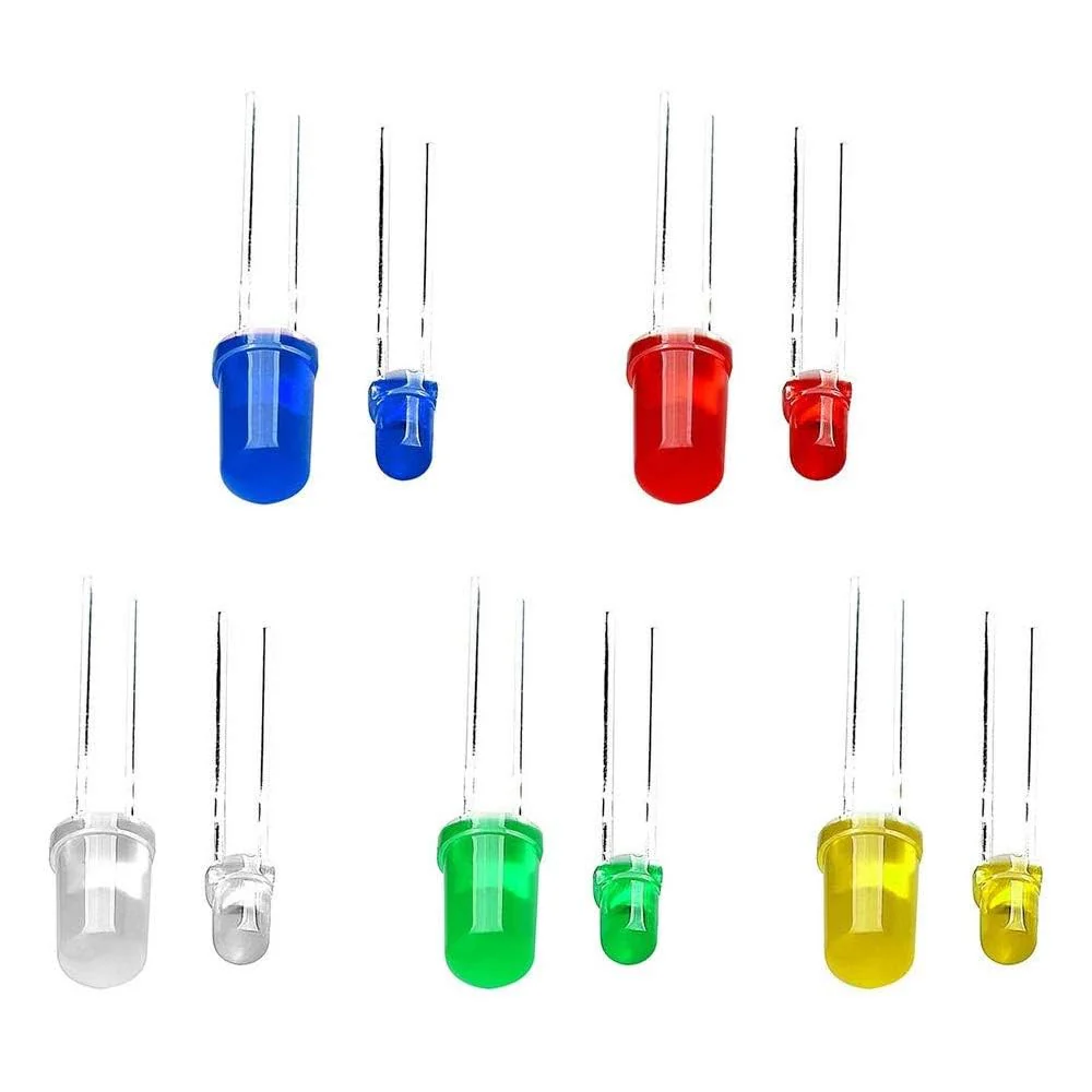 MINGZE LED Light Emitting Diodes Set, 3 mm Diodes Electronic Components Light Emitting Diodes Round 2-Pin Electronic Components with 5 Colours Red Blue Green Yellow White (Pack of 500) 500 pieces 3 mm - Image 7