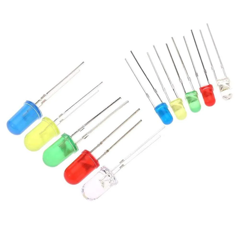 MINGZE LED Light Emitting Diodes Set, 3 mm Diodes Electronic Components Light Emitting Diodes Round 2-Pin Electronic Components with 5 Colours Red Blue Green Yellow White (Pack of 500) 500 pieces 3 mm - Image 9