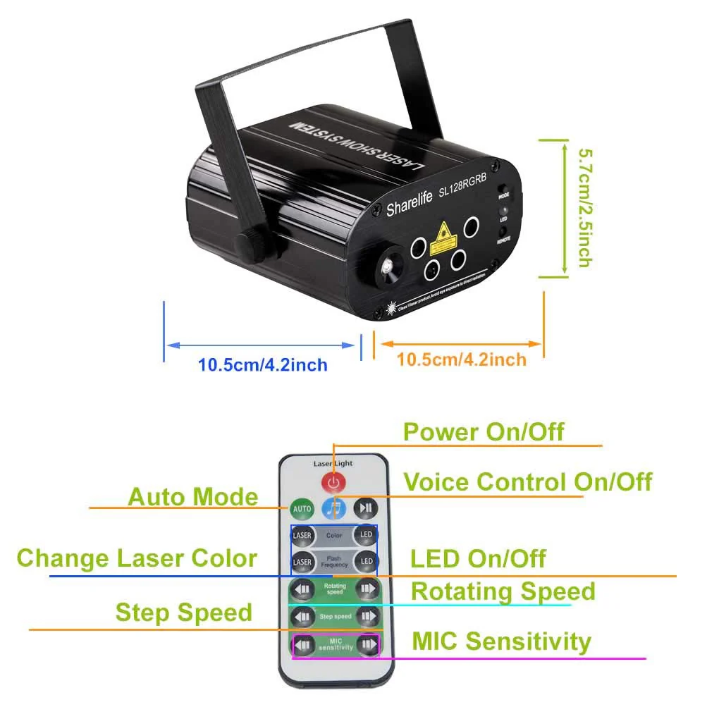 Mini 4 Lens 128 RGRB Patterns Laser Effect Mixed Blue LED Background Projector Light Remote Music Auto for DJ Party Show Home Gig Xmas Stage Lighting SL128RGRB - Image 3