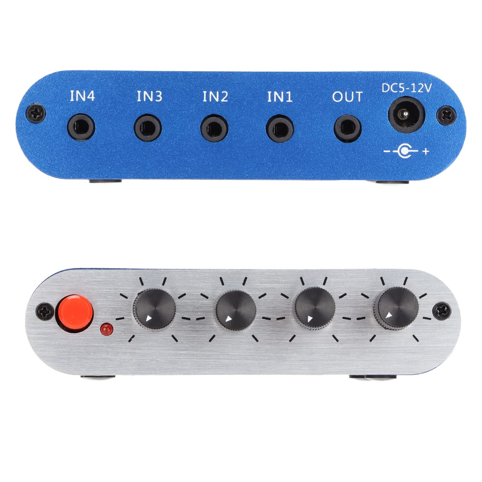 Mini Audio Mixer, 4 Channel Line Mixer with 3.5mm Stereo Jack, 4 Input 1 Stereo Output & Volume Adjustment, DC 5V-12V Stereo Mixer for PC, Phone, Laptop, Headphone, Small Clubs or Bars - Image 4