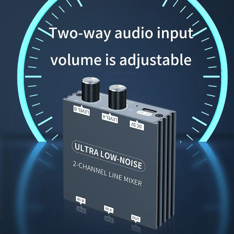 Mini Audio Mixer Line Mixer, 2 Way Audio mixer 3.5mm mixer，DC 5V, Stereo Ultra, Low-Noise 2-Channel for Sub-Mixing, for music creation, live broadcast, As Guitars, Bass, Keyboards Mixer - Image 3