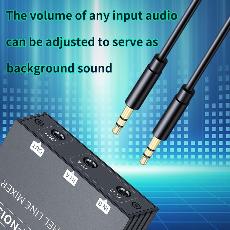 Mini Audio Mixer Line Mixer, 2 Way Audio mixer 3.5mm mixer，DC 5V, Stereo Ultra, Low-Noise 2-Channel for Sub-Mixing, for music creation, live broadcast, As Guitars, Bass, Keyboards Mixer - Image 4
