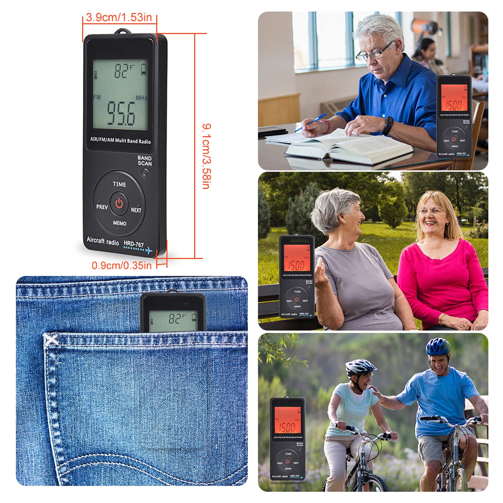 Mini Aviation Band Radio Built in 400MAH Lithium Battery, FM AM AIR Radio with Earphone, Orange Backlight LCD Dispaly, Support Automatic Storage and Search - Image 3