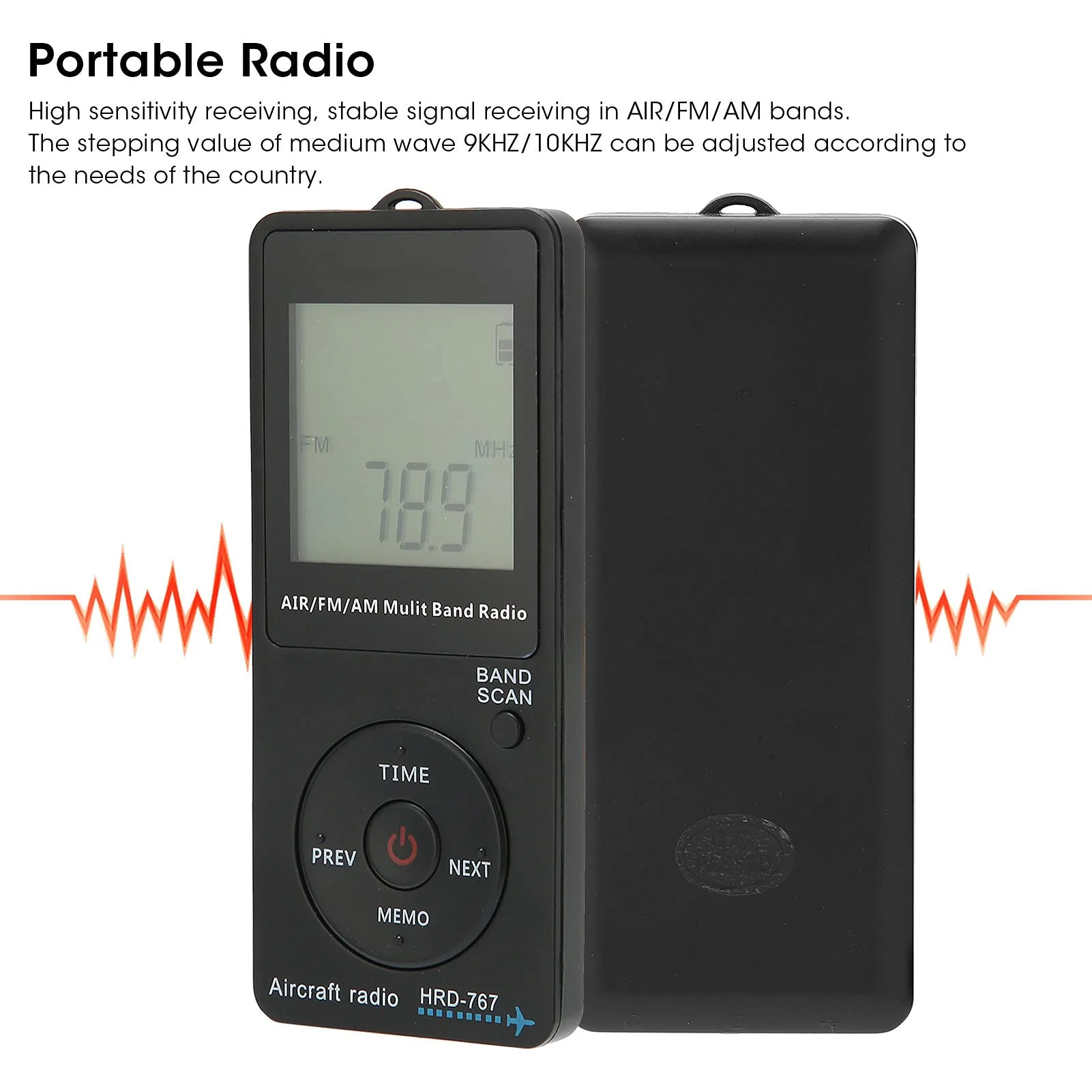 Mini Aviation Band Radio Built in 400MAH Lithium Battery, FM AM AIR Radio with Earphone, Orange Backlight LCD Dispaly, Support Automatic Storage and Search - Image 7