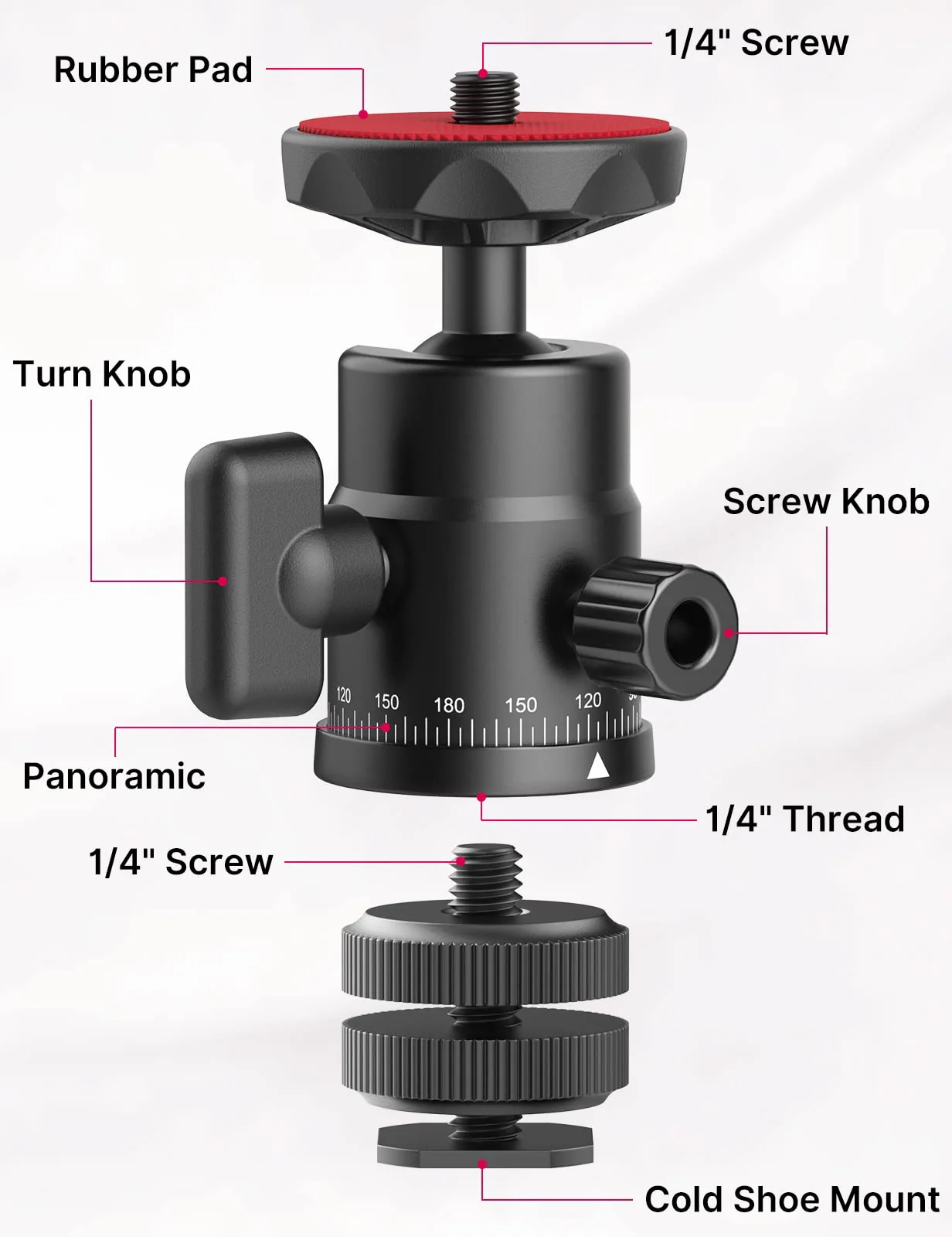 Mini Ball Head, ULANZI H28 Panoramic Tripod Head + Dual Hot Shoe Mount DSLR Camera Mount Adapter Photograph Attachment Accessories for Action Cameras Cam Smartphone Light Microphone Loading 5.5lb - Image 3