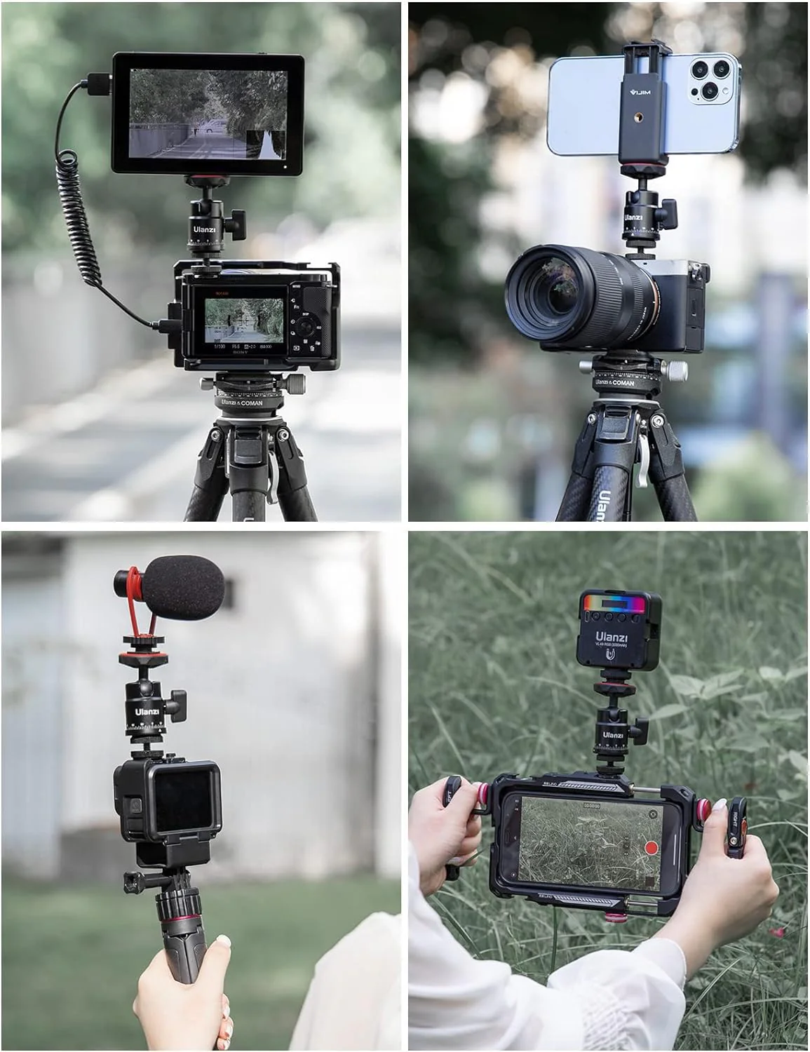 Mini Ball Head, ULANZI H28 Panoramic Tripod Head + Dual Hot Shoe Mount DSLR Camera Mount Adapter Photograph Attachment Accessories for Action Cameras Cam Smartphone Light Microphone Loading 5.5lb - Image 7