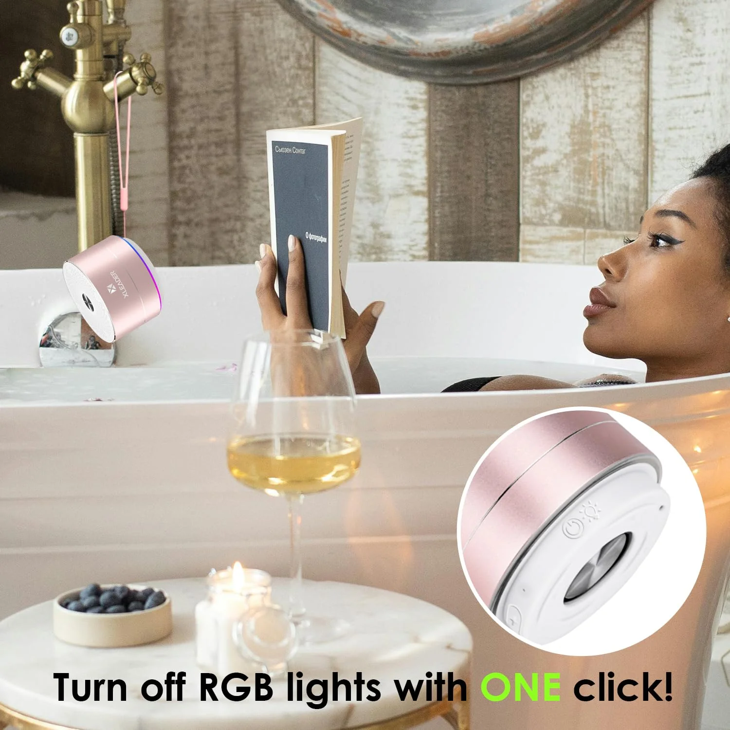 Mini Bluetooth Shower Speaker, IPX6 Waterproof Speaker, with RGB Lights, Mic, Portable Silicone Lanyard, Suction Cup, Clear Sound&Rich Bass, 12h Playtime, Small Pink Gifts for Girls Women Pink Rose Gold - Image 7