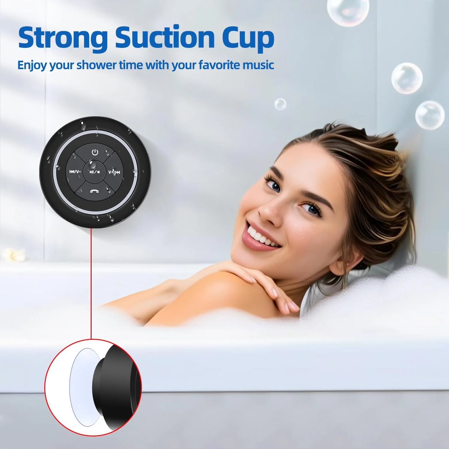 Mini Bluetooth Shower Speaker with Suction Cup, Wireless Shower Speaker Bluetooth Waterproof, IP67 Floating Waterproof Bathroom Speaker, Ideal Gifts for Men Women Kids - Image 2