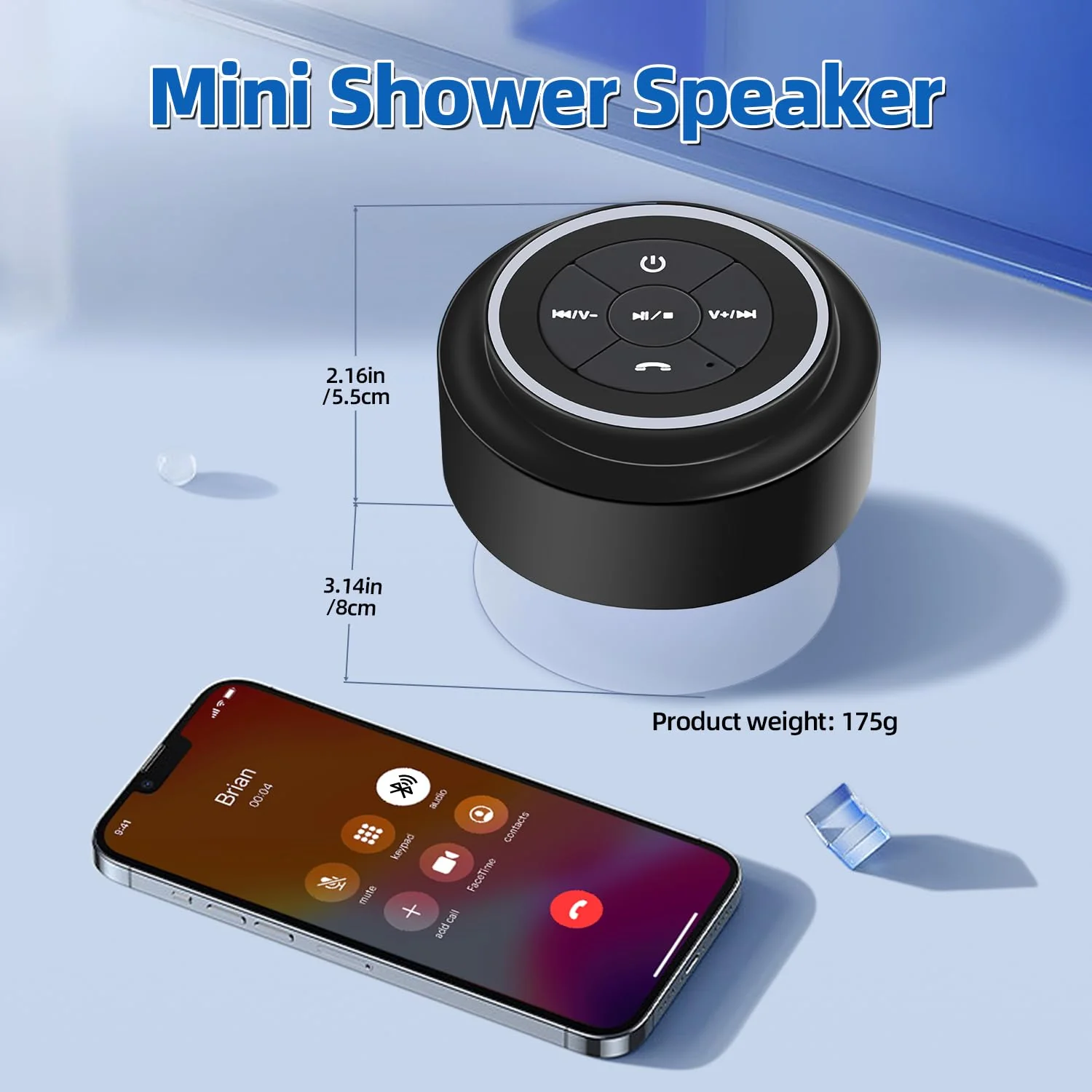 Mini Bluetooth Shower Speaker with Suction Cup, Wireless Shower Speaker Bluetooth Waterproof, IP67 Floating Waterproof Bathroom Speaker, Ideal Gifts for Men Women Kids - Image 5