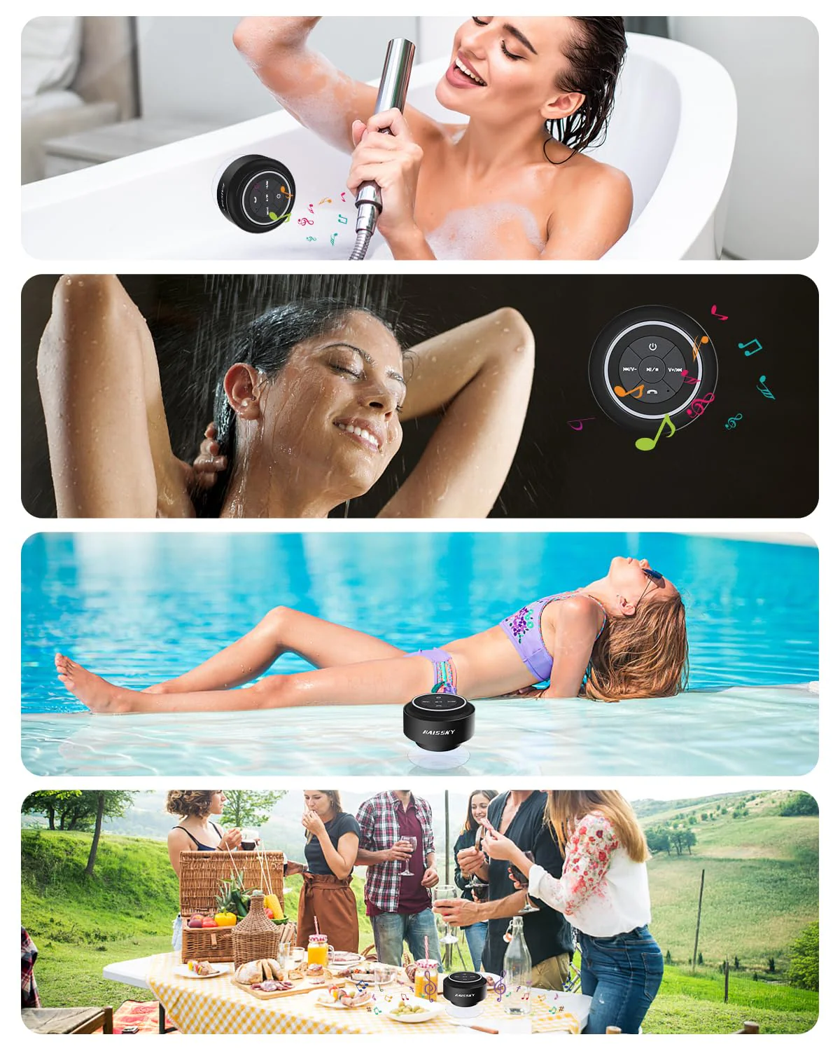 Mini Bluetooth Shower Speaker with Suction Cup, Wireless Shower Speaker Bluetooth Waterproof, IP67 Floating Waterproof Bathroom Speaker, Ideal Gifts for Men Women Kids - Image 6