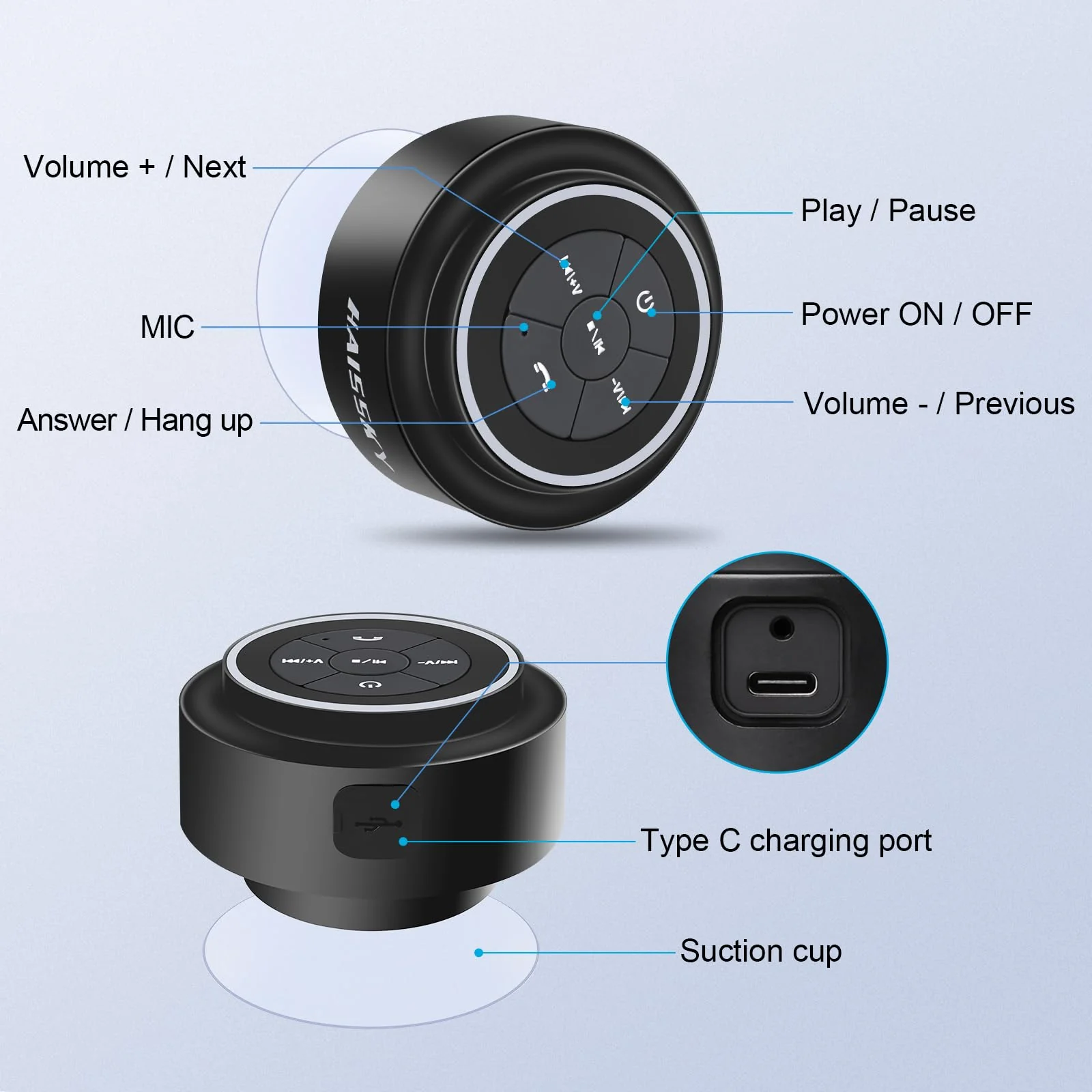 Mini Bluetooth Shower Speaker with Suction Cup, Wireless Shower Speaker Bluetooth Waterproof, IP67 Floating Waterproof Bathroom Speaker, Ideal Gifts for Men Women Kids - Image 7