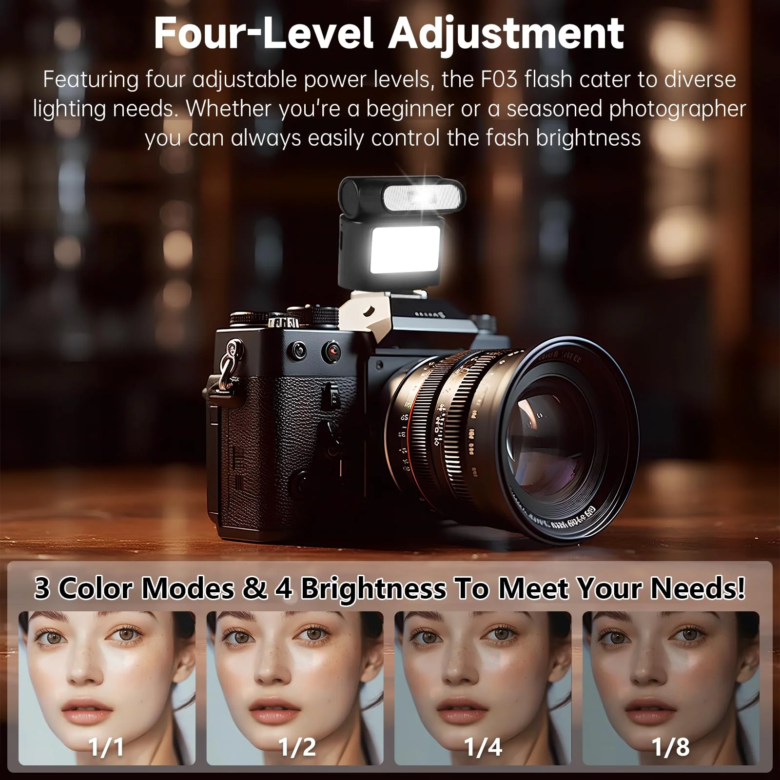 Mini Camera Flash Speedlite with Video Light, GN8 6500K Adjustable External Flash, Universal Single Contact Hot Shoe Mount, Compatible with Canon/Nikon/Sony/Fuji/DSLR Black A - Image 2