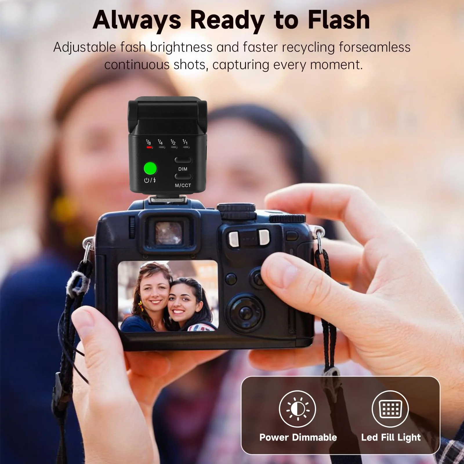 Mini Camera Flash Speedlite with Video Light, GN8 6500K Adjustable External Flash, Universal Single Contact Hot Shoe Mount, Compatible with Canon/Nikon/Sony/Fuji/DSLR Black A - Image 5