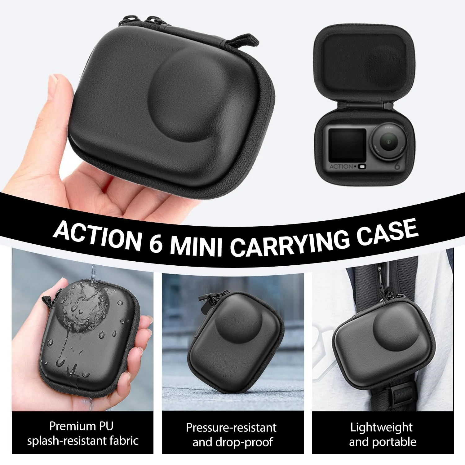 Mini Carrying Case for DJI OSMO Action 6 Accessories, Action6 PU Hard Portable Storage Bag with Lens Screen Protectors & Rubber Lens Cap Cover for DJI Action Camera - Image 2