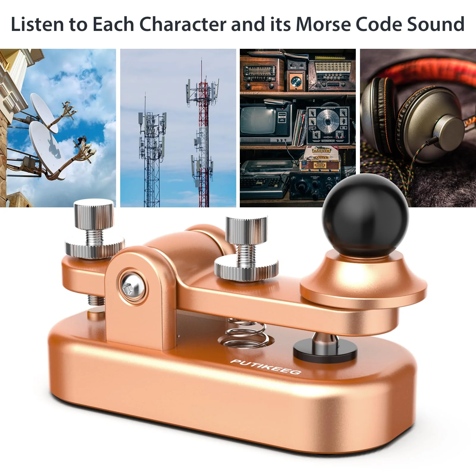 Mini CW Key Automatic Morse, Radio HAM Send Telegram Double Paddle Morse Code Key with Aluminum Alloy Body Base Gold(S) - Image 4