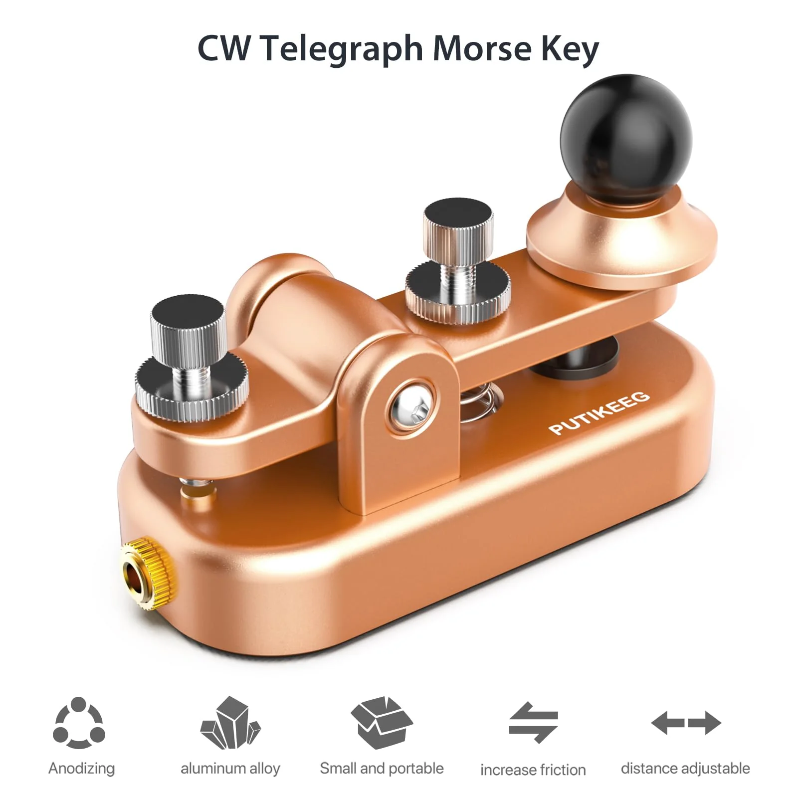 Mini CW Key Automatic Morse, Radio HAM Send Telegram Double Paddle Morse Code Key with Aluminum Alloy Body Base Gold(S) - Image 6